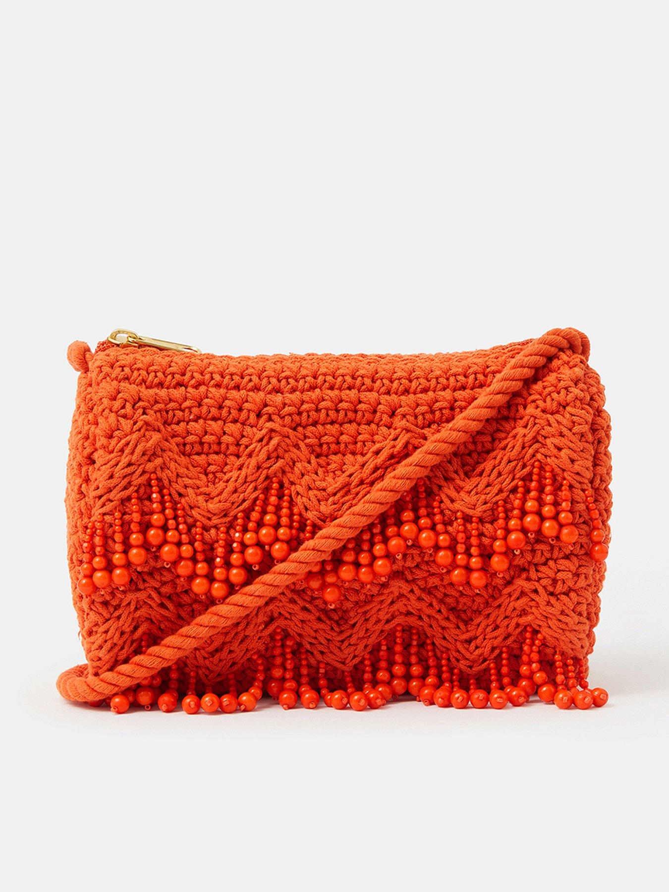 Image 1 of 5 of Accessorize Beaded Macrame Crossbody Bag - Orange