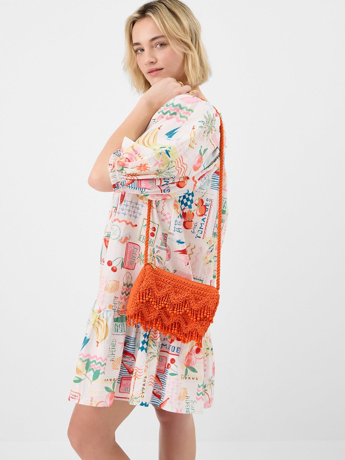 Image 2 of 5 of Accessorize Beaded Macrame Crossbody Bag - Orange