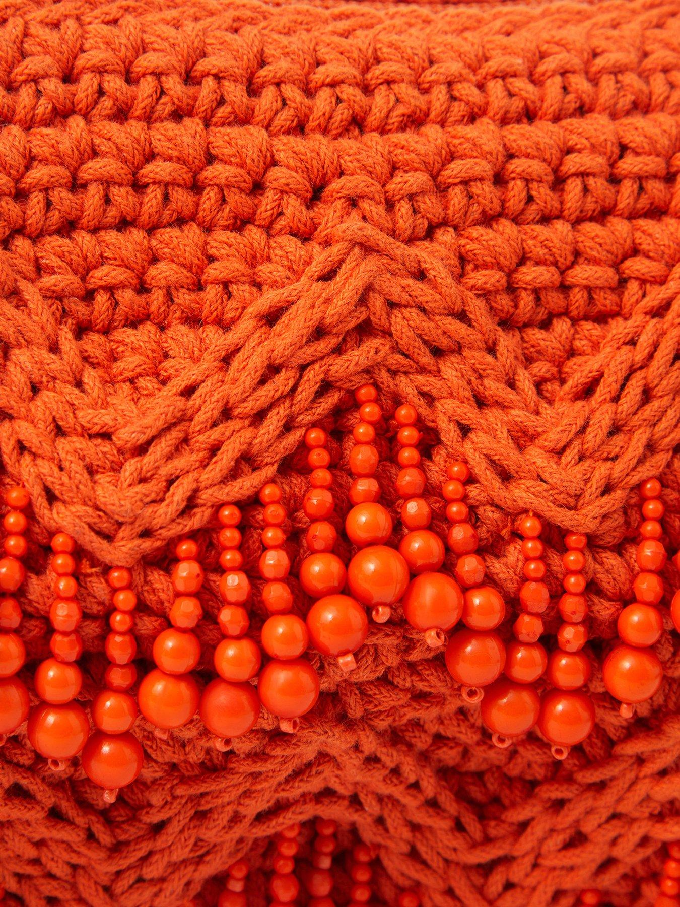 Image 4 of 5 of Accessorize Beaded Macrame Crossbody Bag - Orange