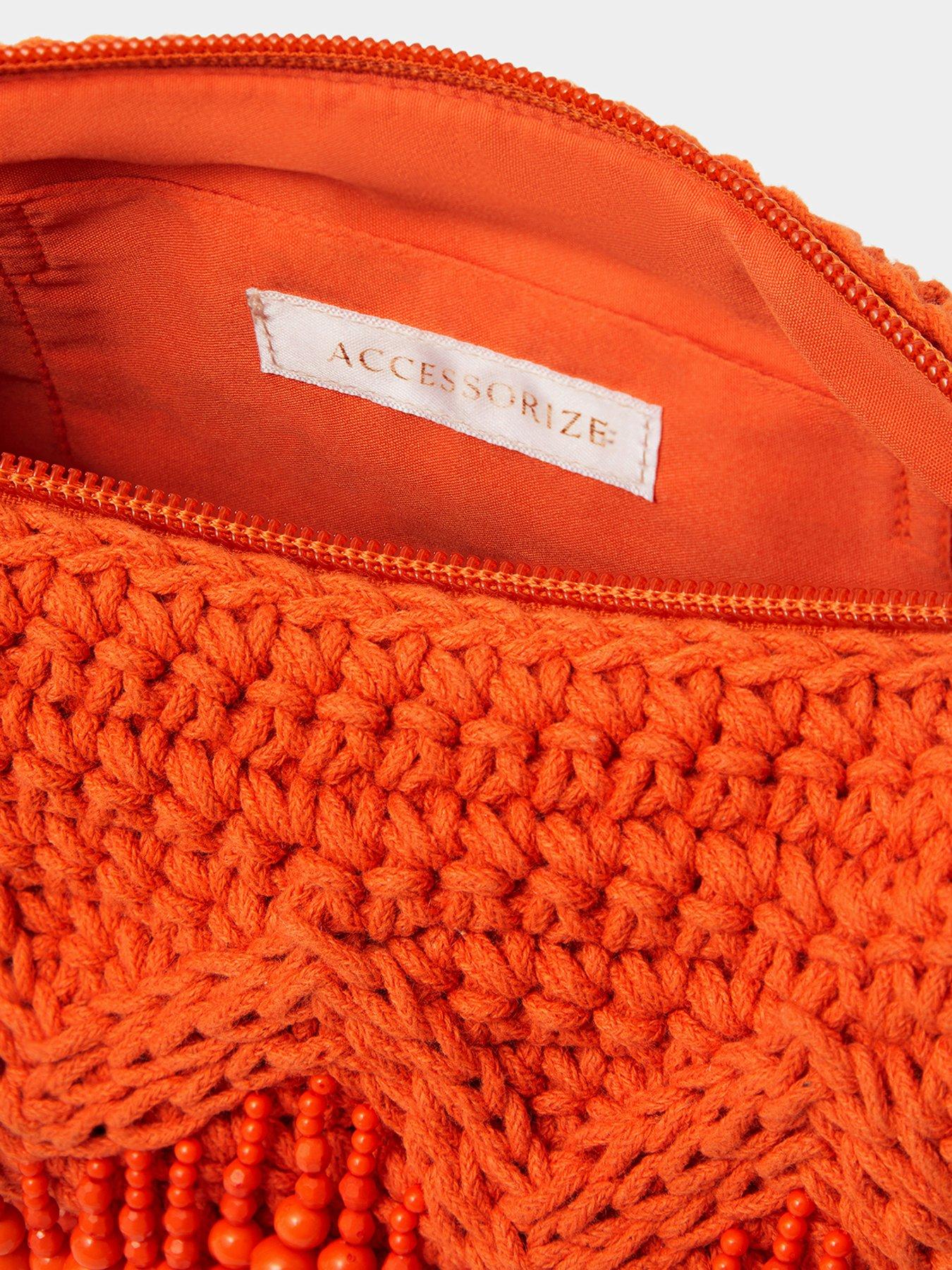 Image 5 of 5 of Accessorize Beaded Macrame Crossbody Bag - Orange