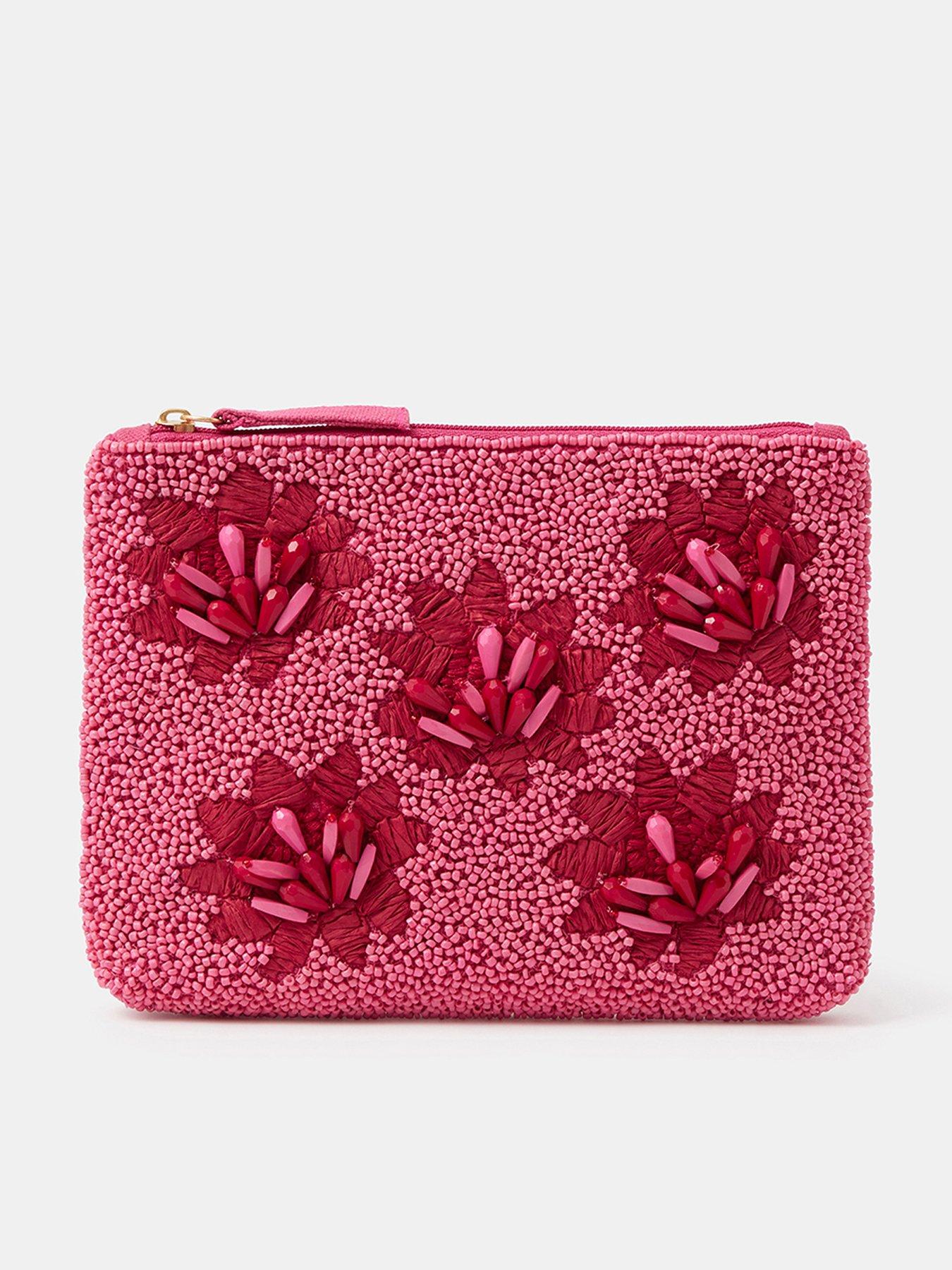 Accessorize Floral Beaded Pouch Bag - Pink