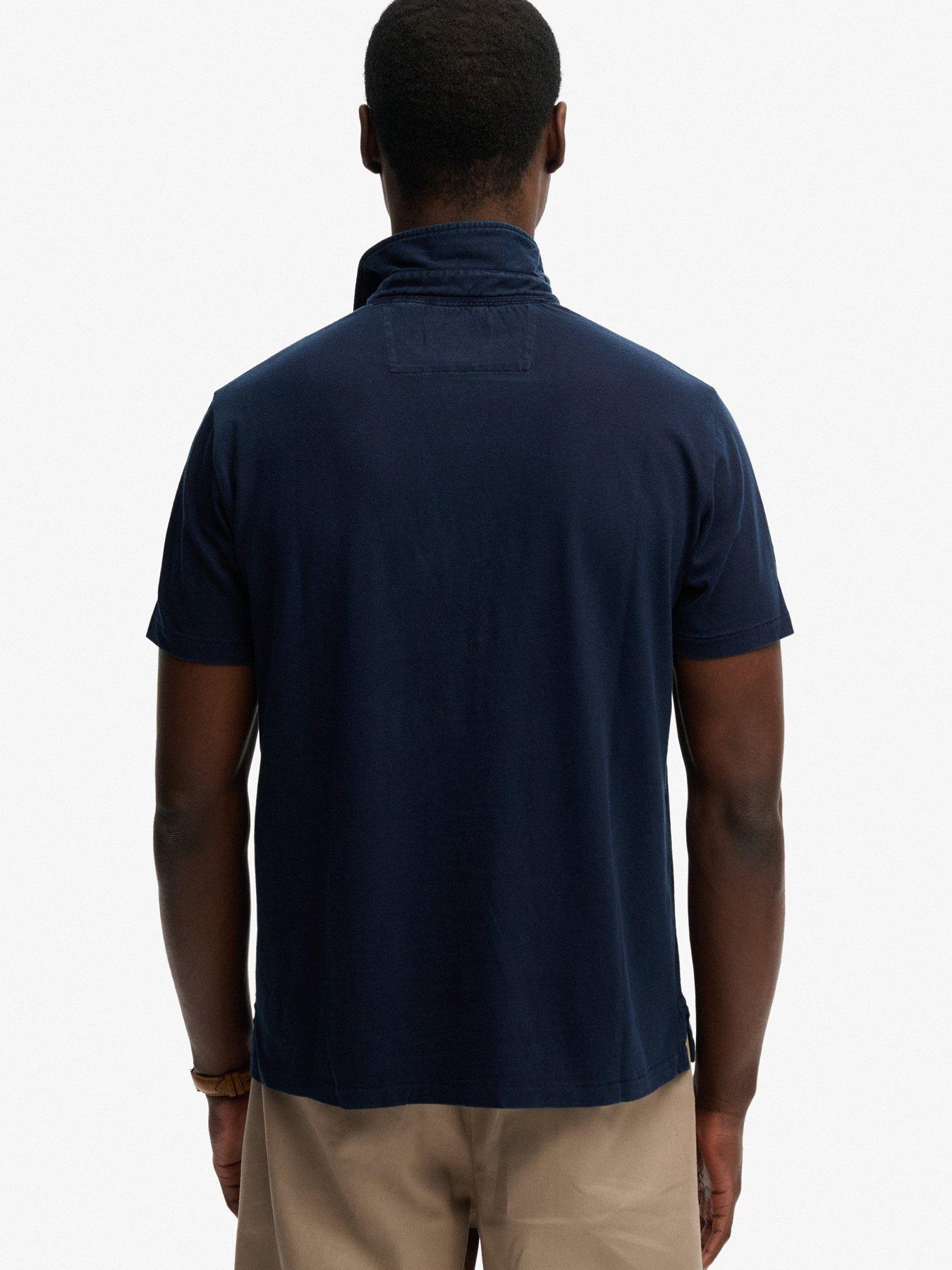 Image 2 of 6 of Superdry Classic Cotton Linen Short Sleeve Polo Top - Navy