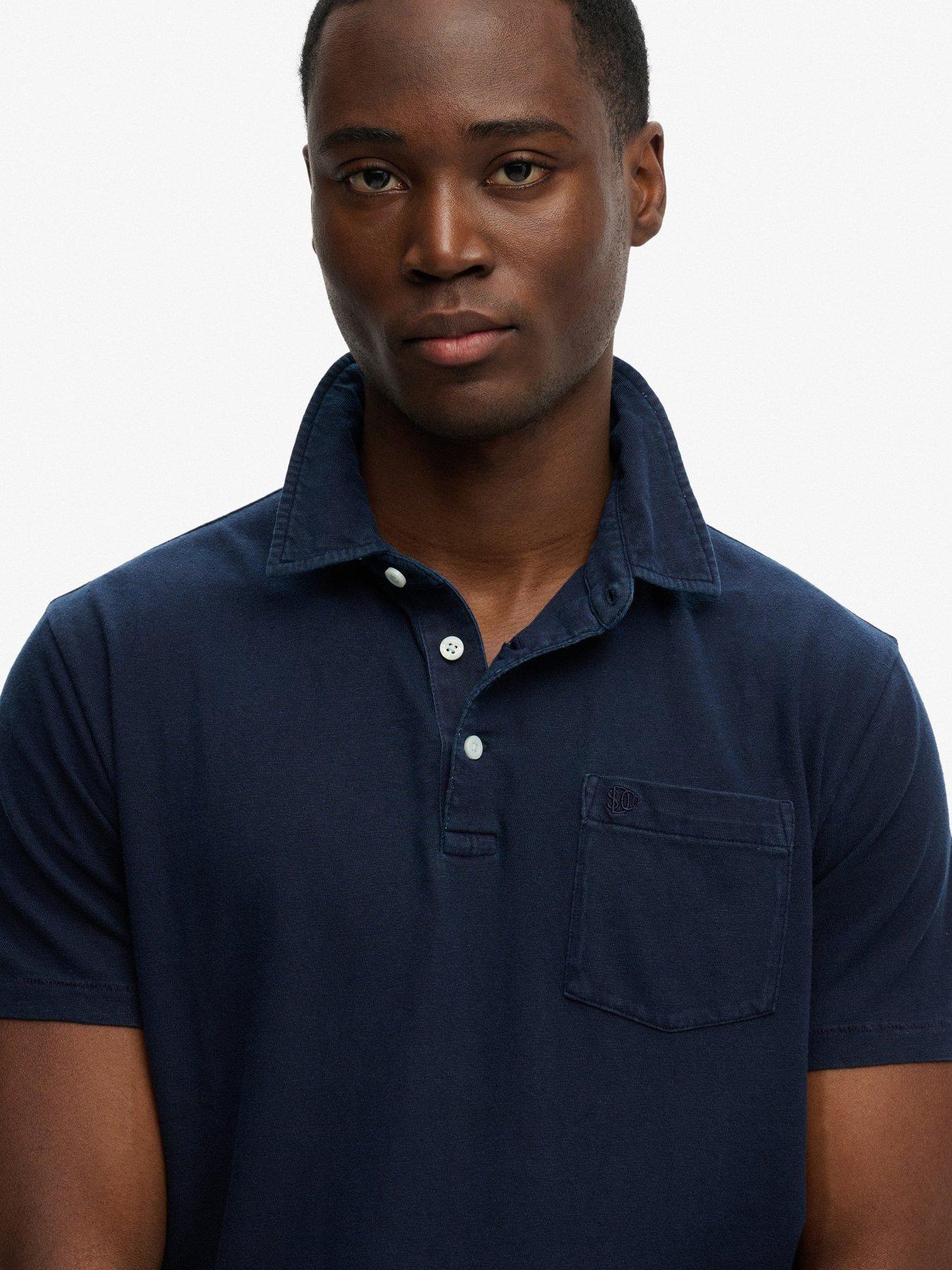 Image 4 of 6 of Superdry Classic Cotton Linen Short Sleeve Polo Top - Navy
