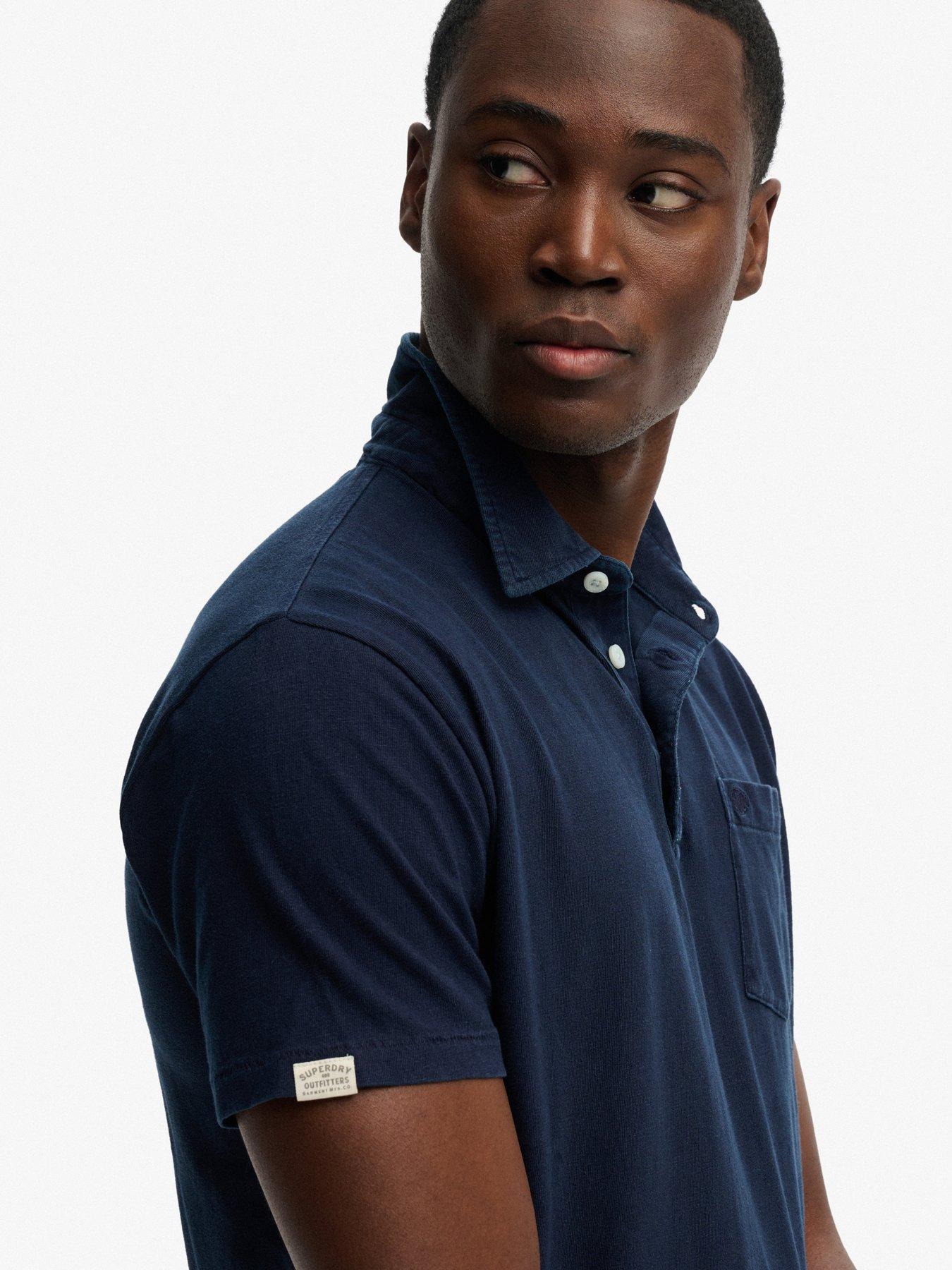 Image 5 of 6 of Superdry Classic Cotton Linen Short Sleeve Polo Top - Navy