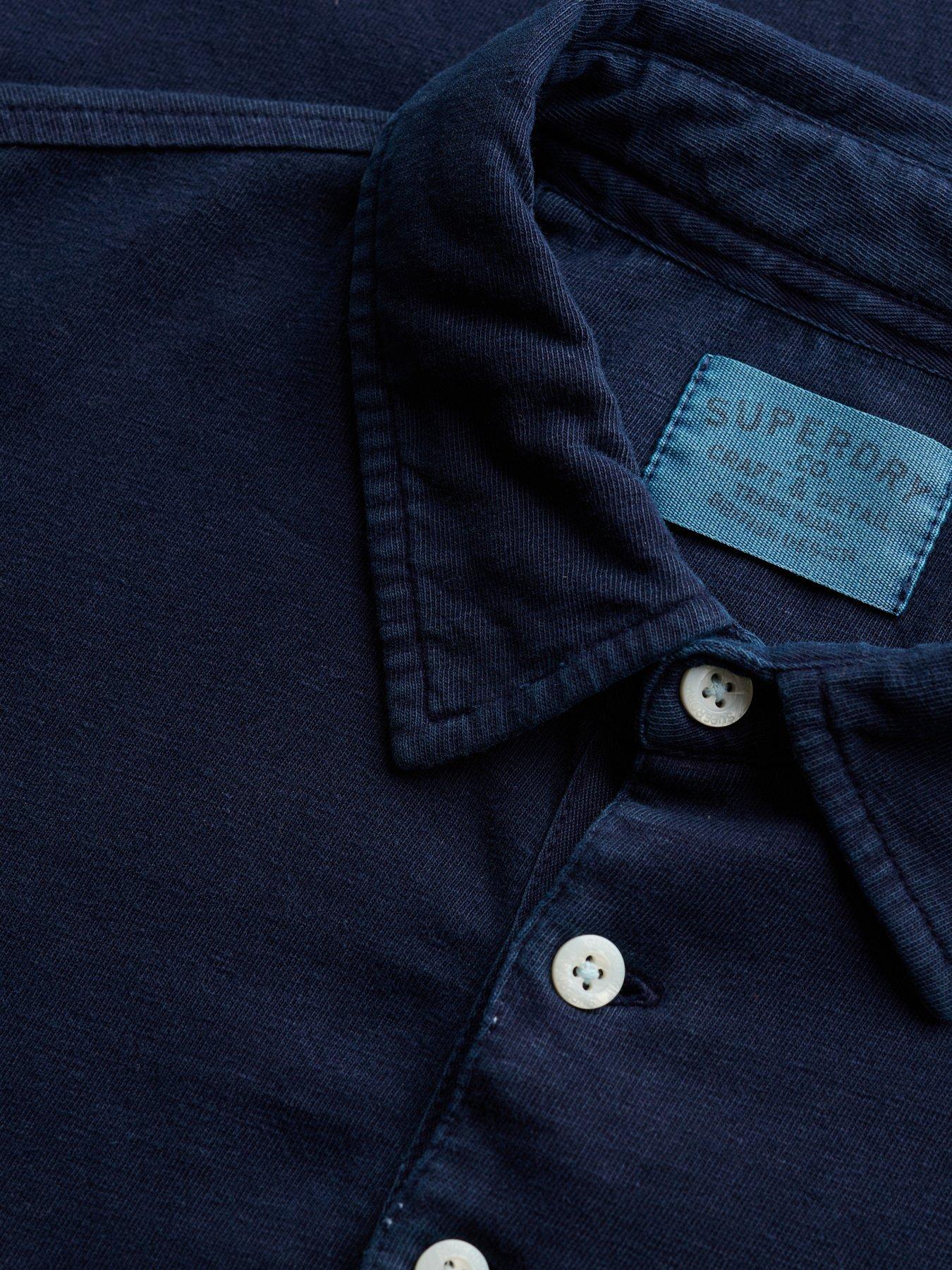 Image 6 of 6 of Superdry Classic Cotton Linen Short Sleeve Polo Top - Navy