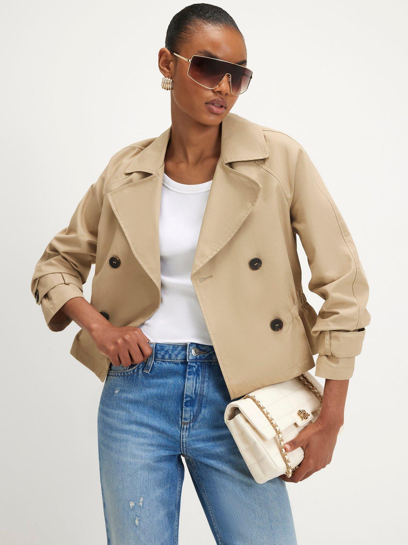 River Island Waisted Cropped Trench Coat - Beige