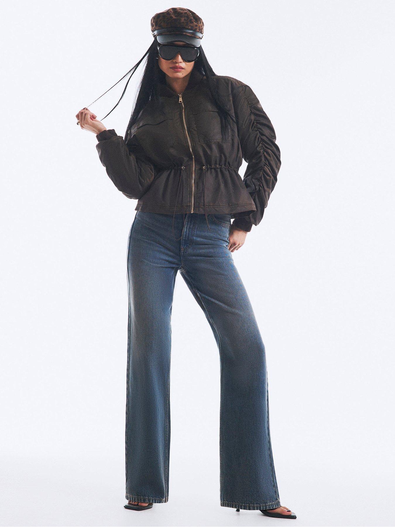 Image 1 of 6 of River Island Cinch Waist Bomber Jacket - Brown