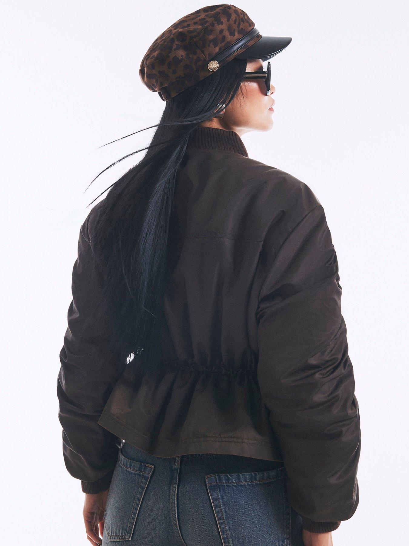 Image 2 of 6 of River Island Cinch Waist Bomber Jacket - Brown