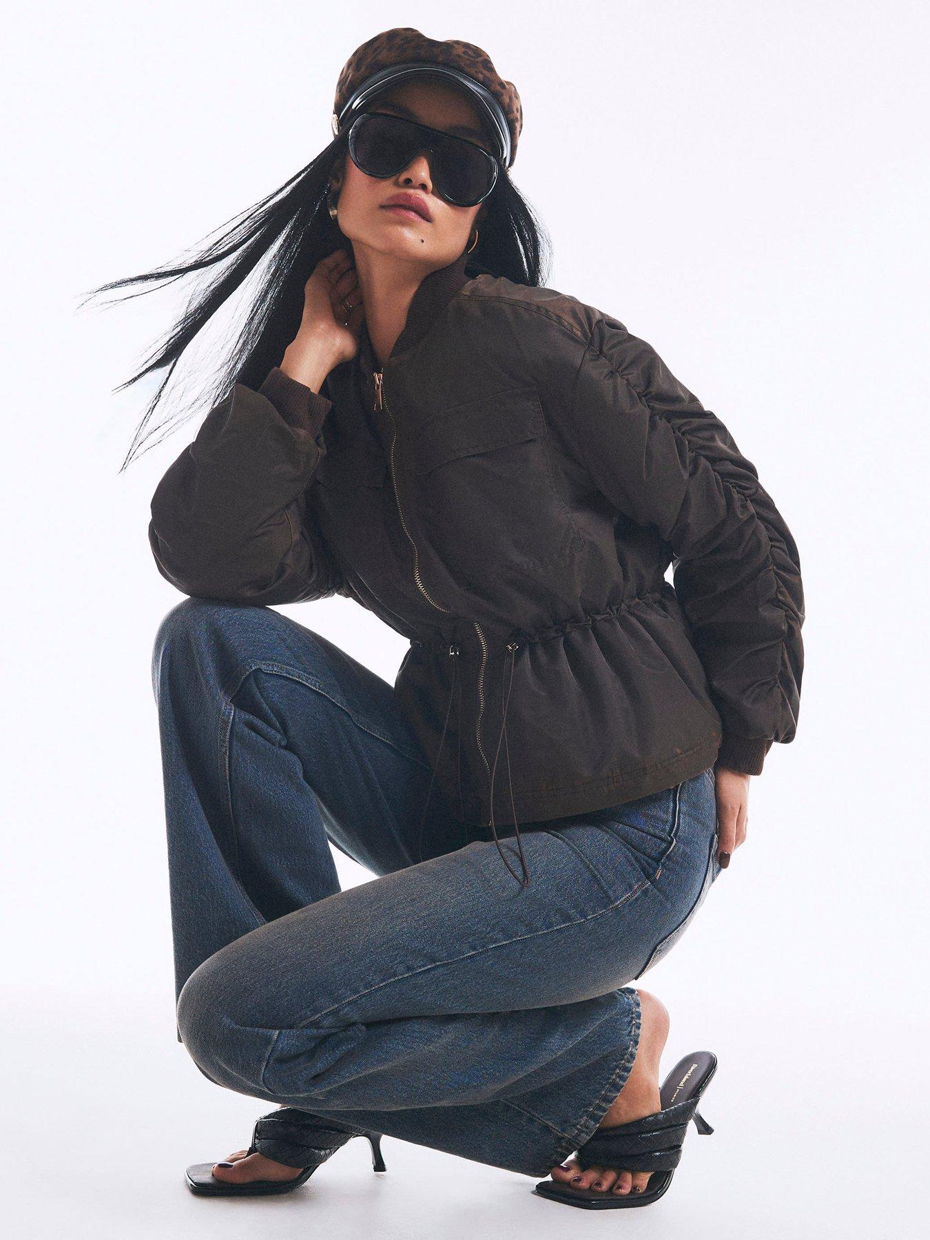 Image 3 of 6 of River Island Cinch Waist Bomber Jacket - Brown