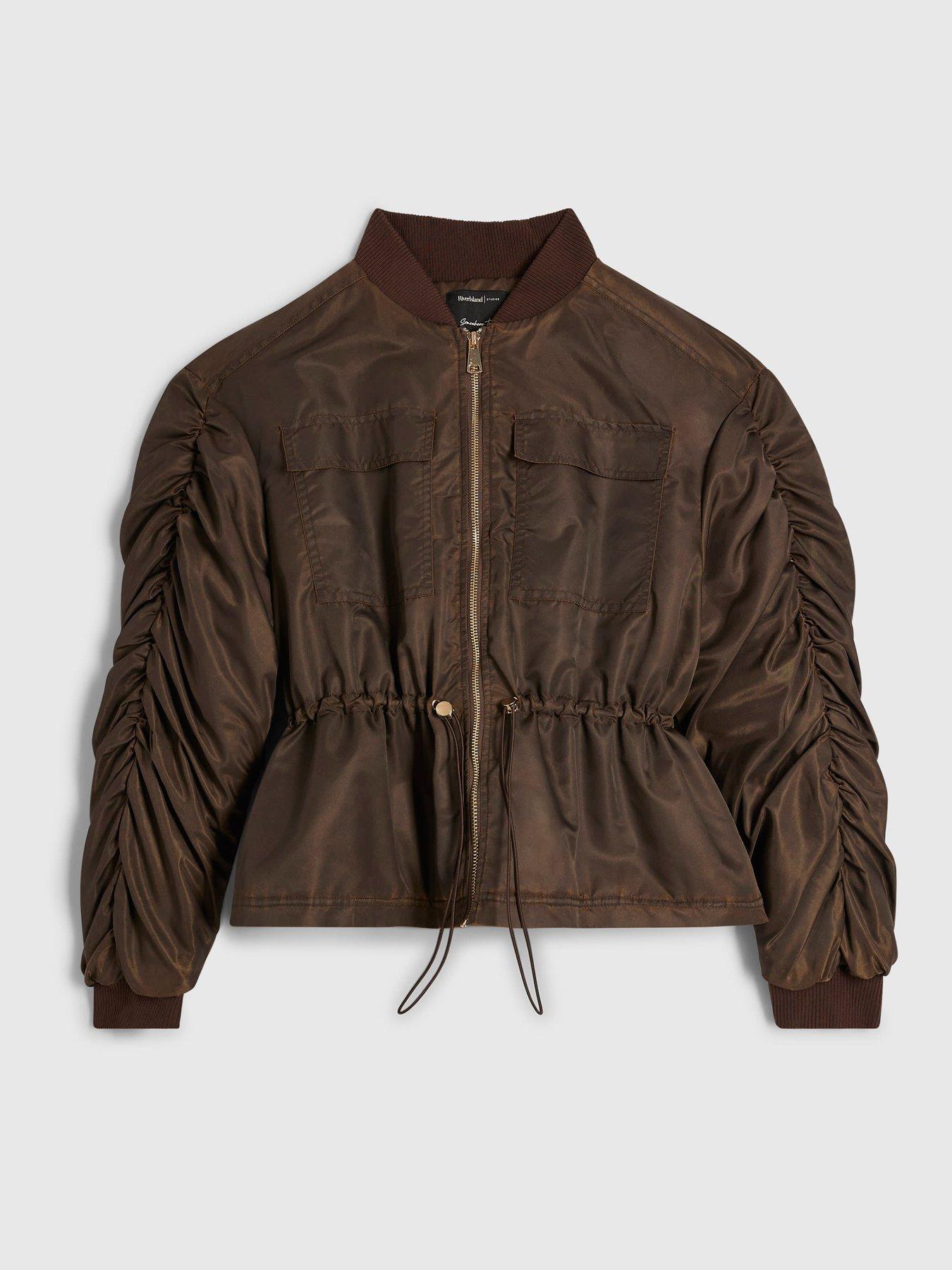 Image 5 of 6 of River Island Cinch Waist Bomber Jacket - Brown