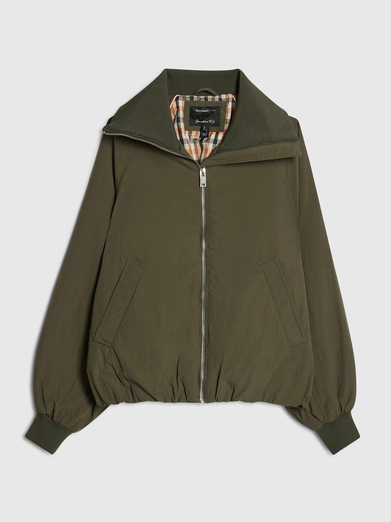 Image 4 of 5 of River Island Funnel Neck Bubble Hem Bomber Jacket - Green