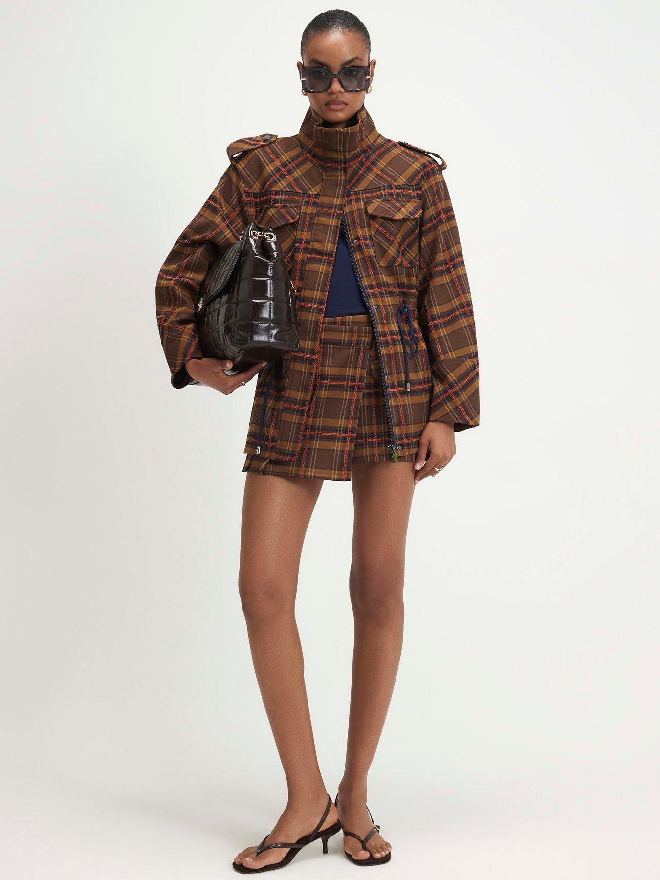 Image 3 of 6 of River Island Womens Pleat Detail Check Skort - Brown