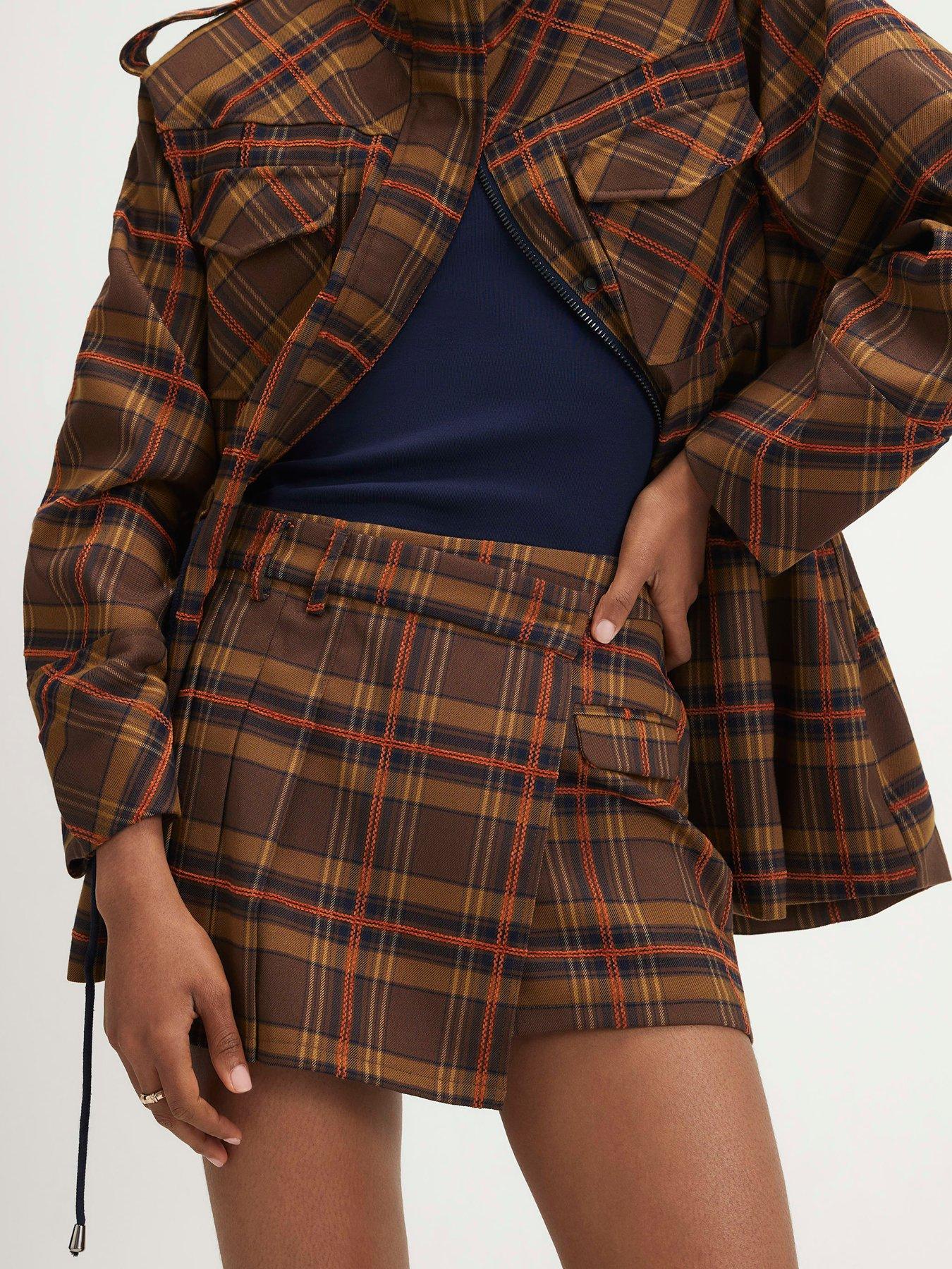 Image 4 of 6 of River Island Womens Pleat Detail Check Skort - Brown