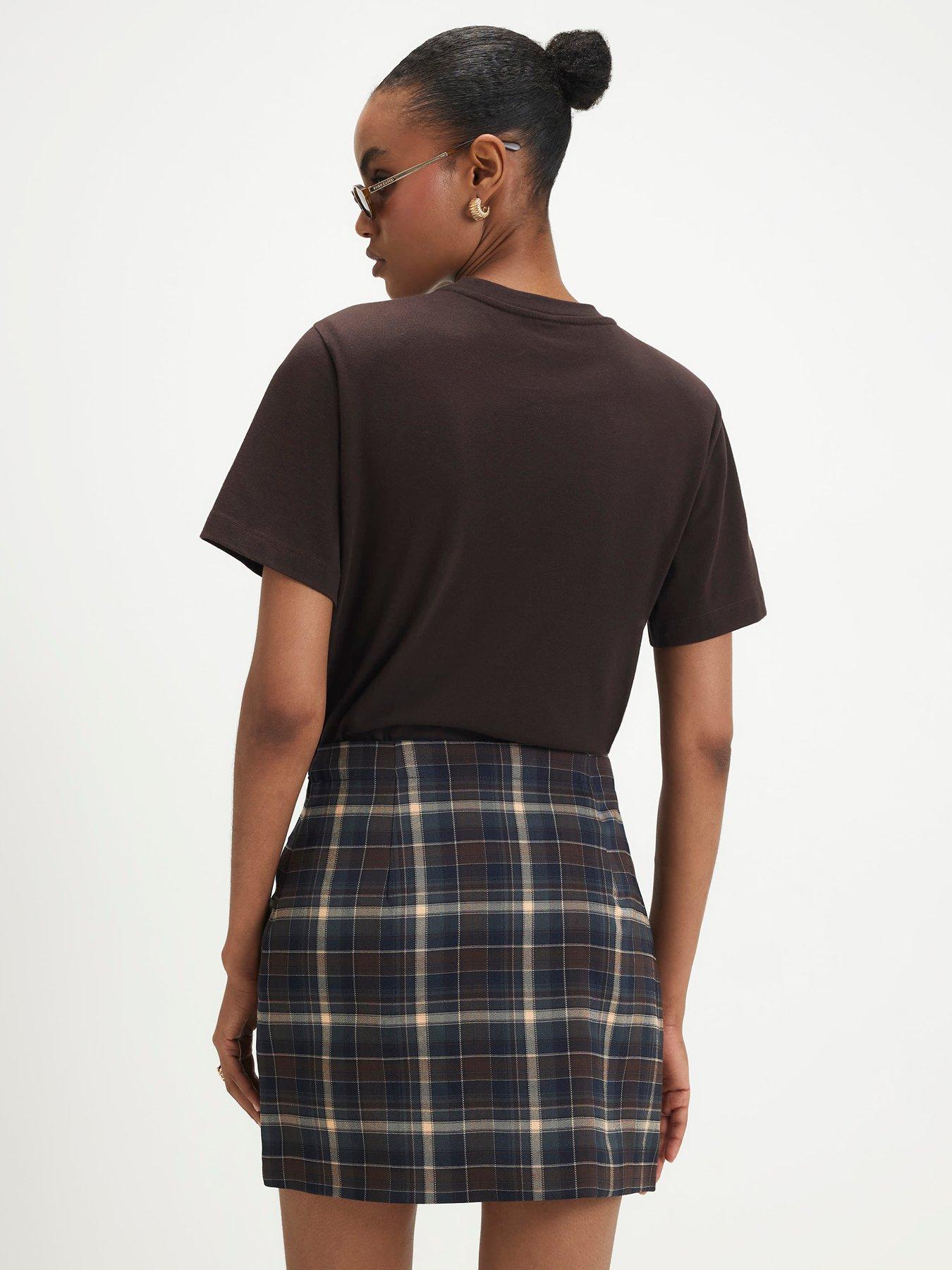 Image 2 of 6 of River Island Womens A-Line Check Structured Waistband Mini Skirt - Blue