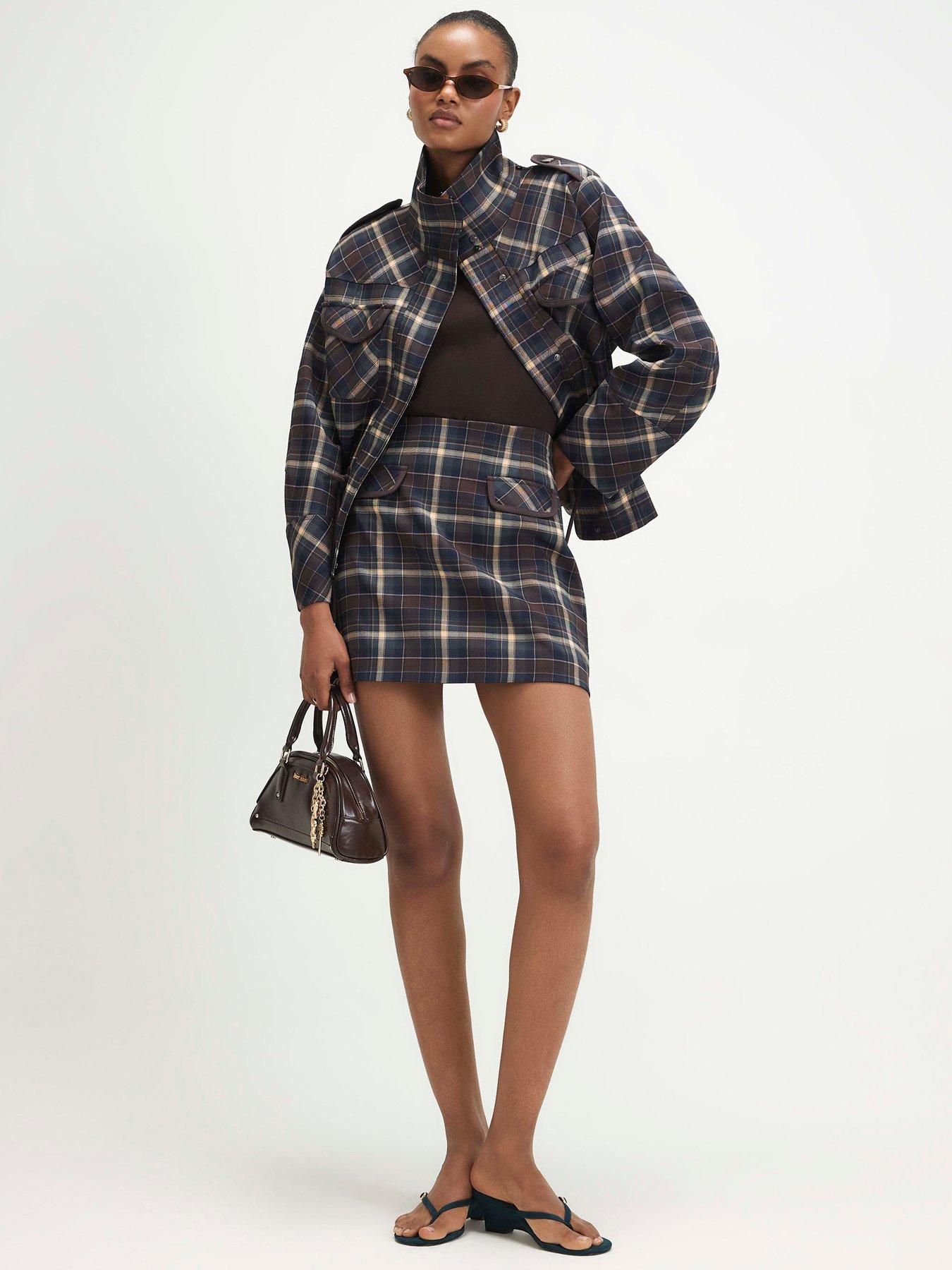 Image 3 of 6 of River Island Womens A-Line Check Structured Waistband Mini Skirt - Blue