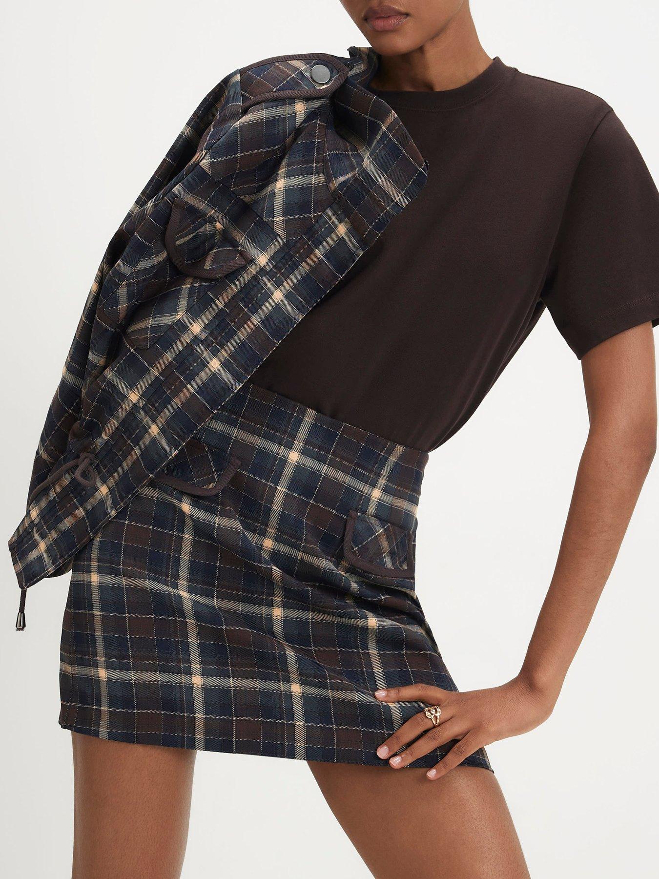 Image 4 of 6 of River Island Womens A-Line Check Structured Waistband Mini Skirt - Blue