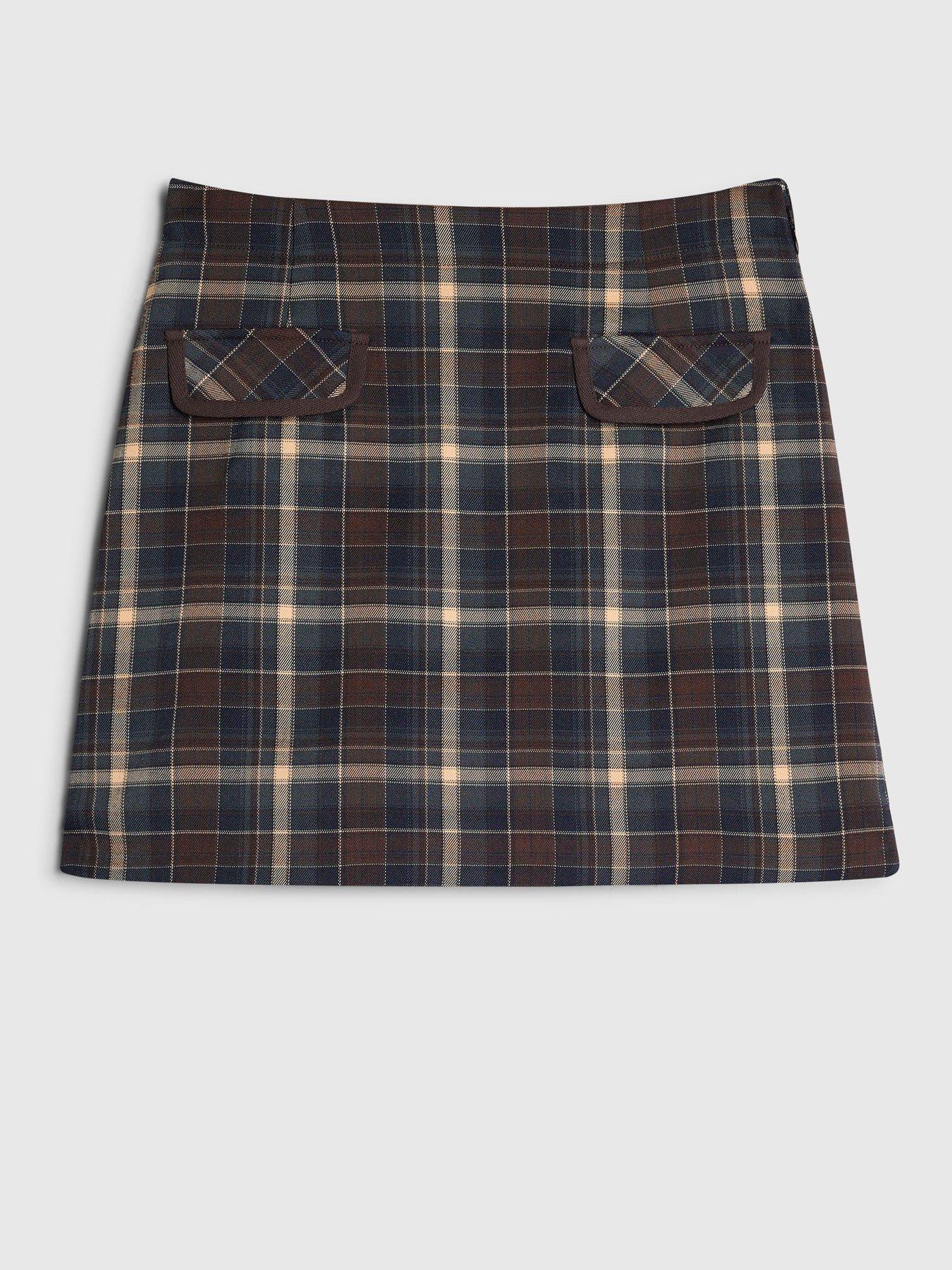 Image 5 of 6 of River Island Womens A-Line Check Structured Waistband Mini Skirt - Blue