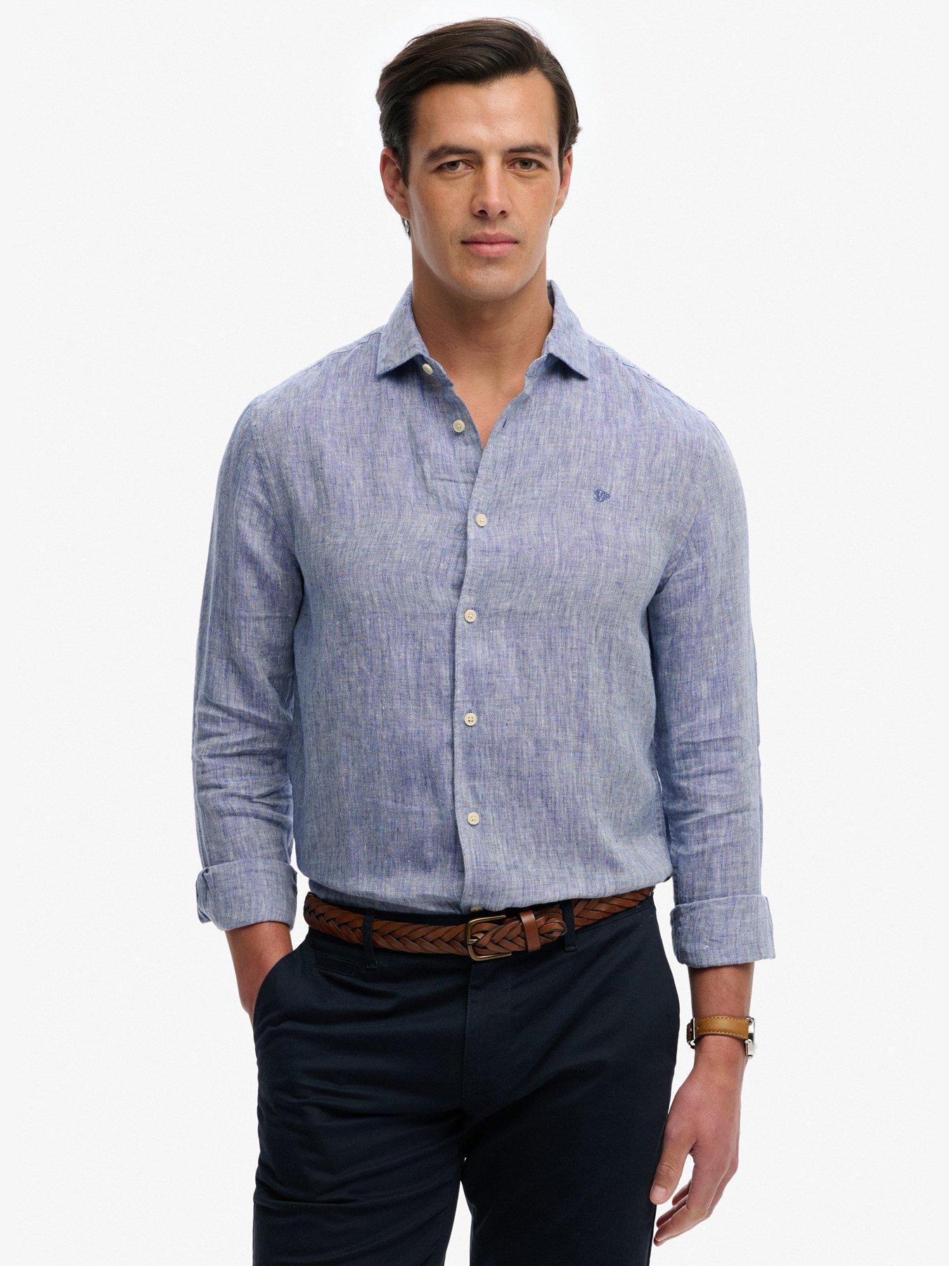 Superdry Riviera Long Sleeve Linen Shirt - Blue