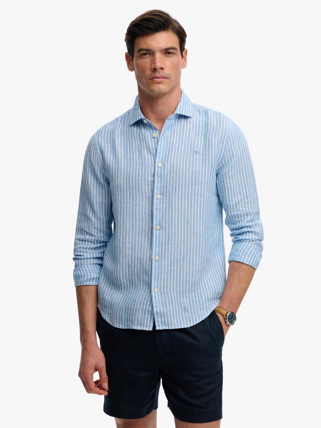 Superdry Riviera Long Sleeve Linen Shirt - Blue