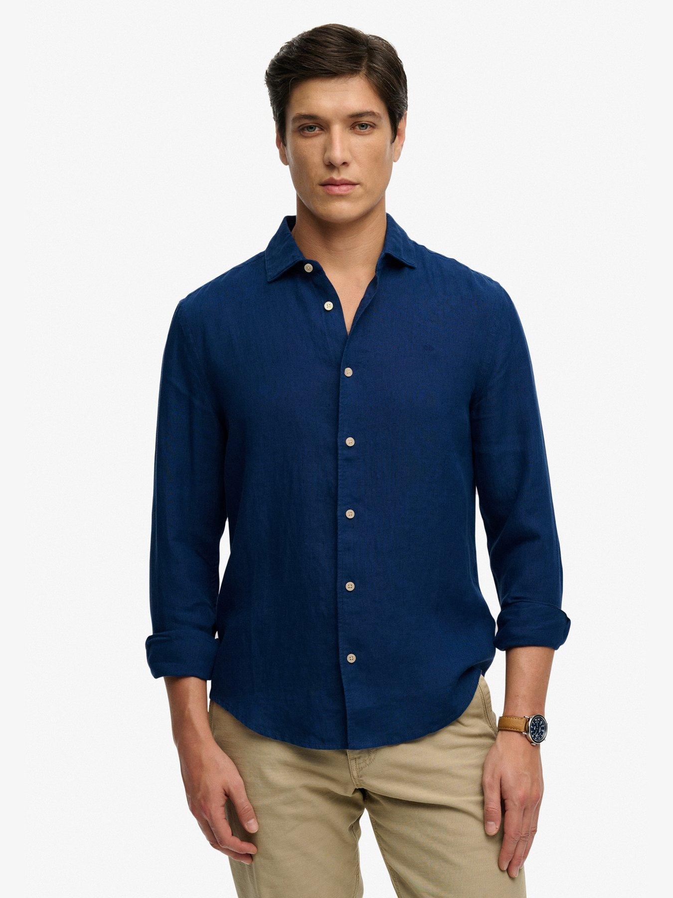 Superdry Riviera Long Sleeve Linen Shirt - Blue