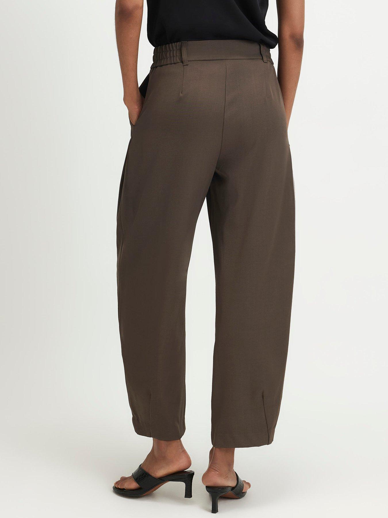 Image 2 of 6 of River Island Belt Trim Elastic Back Barrel Trousers - Brown