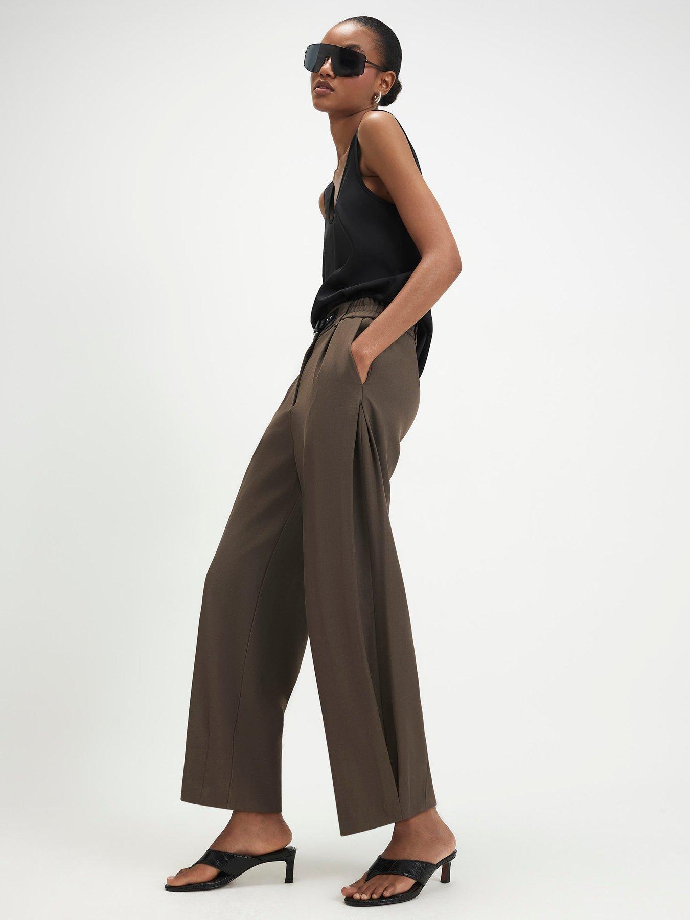 Image 3 of 6 of River Island Belt Trim Elastic Back Barrel Trousers - Brown