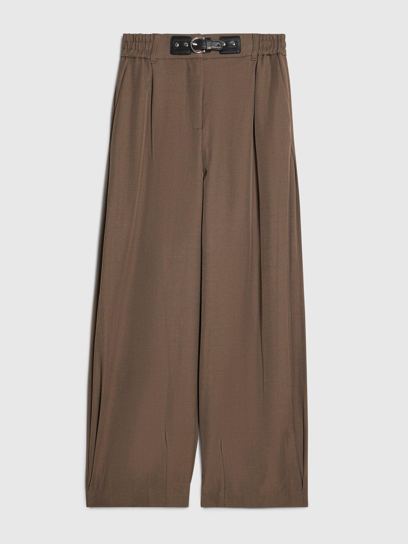 Image 5 of 6 of River Island Belt Trim Elastic Back Barrel Trousers - Brown
