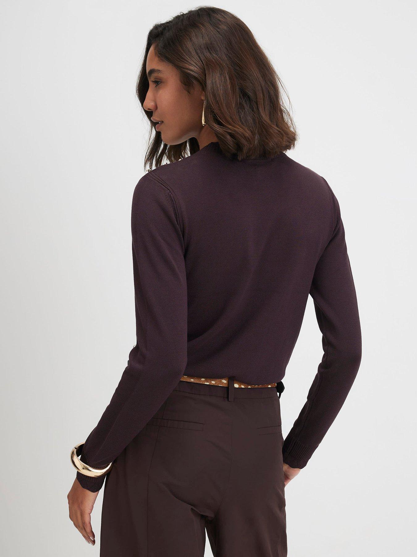 Image 2 of 5 of River Island Knitted Pointelle Trim Long Sleeve Top - Brown