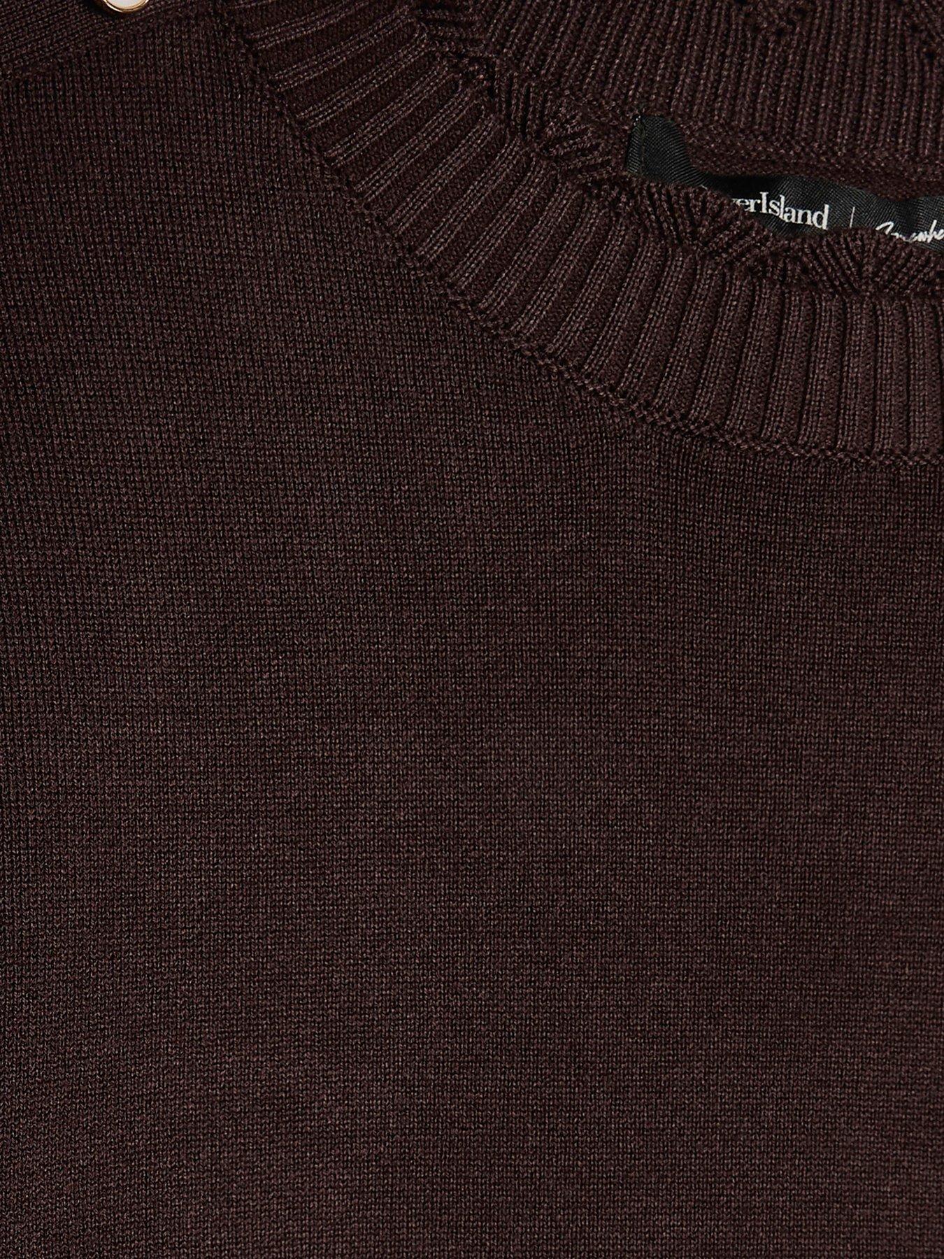 Image 5 of 5 of River Island Knitted Pointelle Trim Long Sleeve Top - Brown