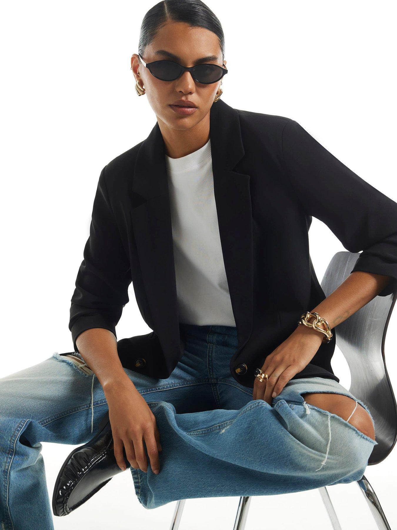 Image 4 of 6 of River Island Epp Crepe Edge To Edge Blazer