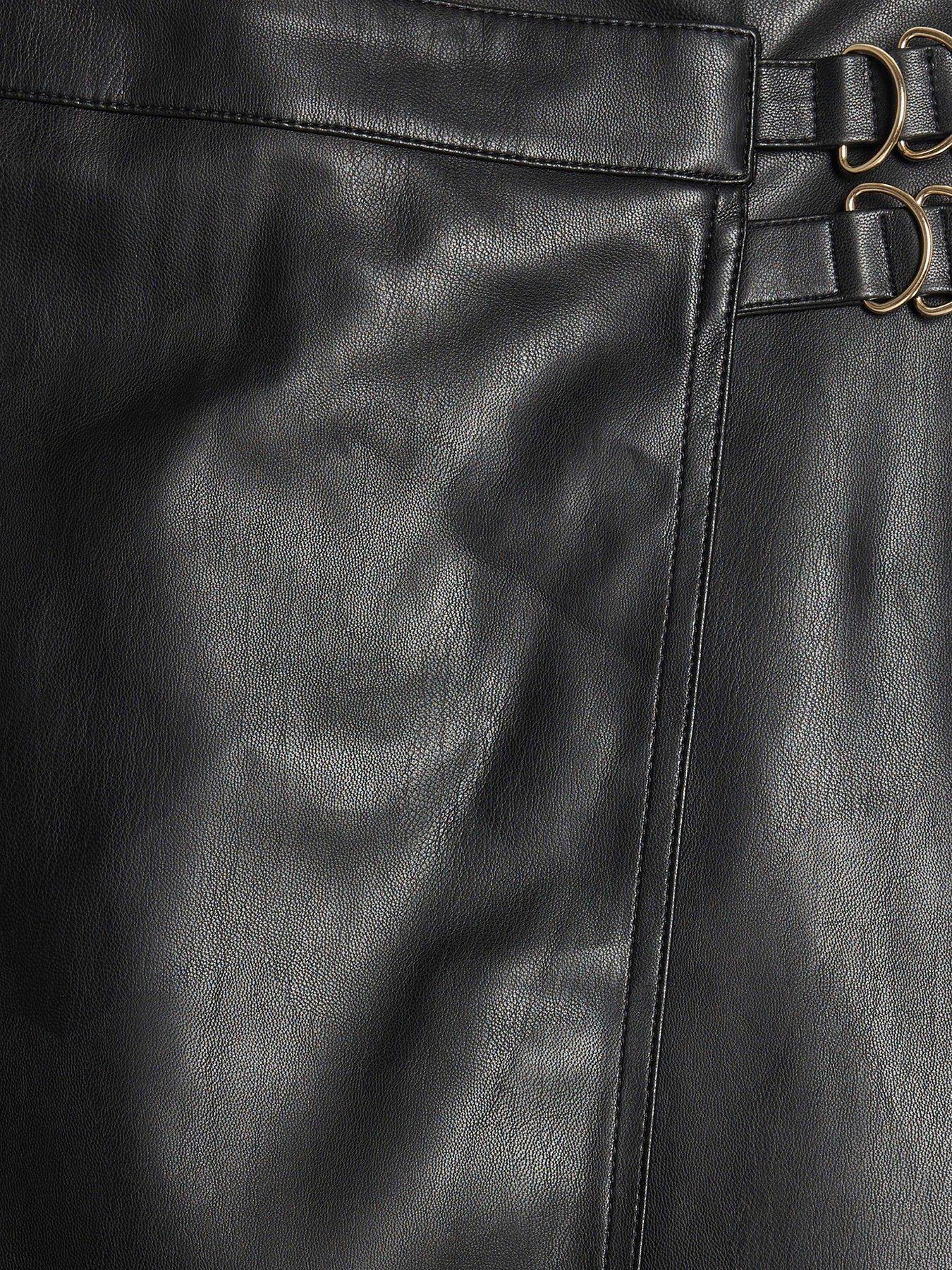 Image 6 of 6 of River Island Wrap Ring Buckle Split Midi Skirt - Black