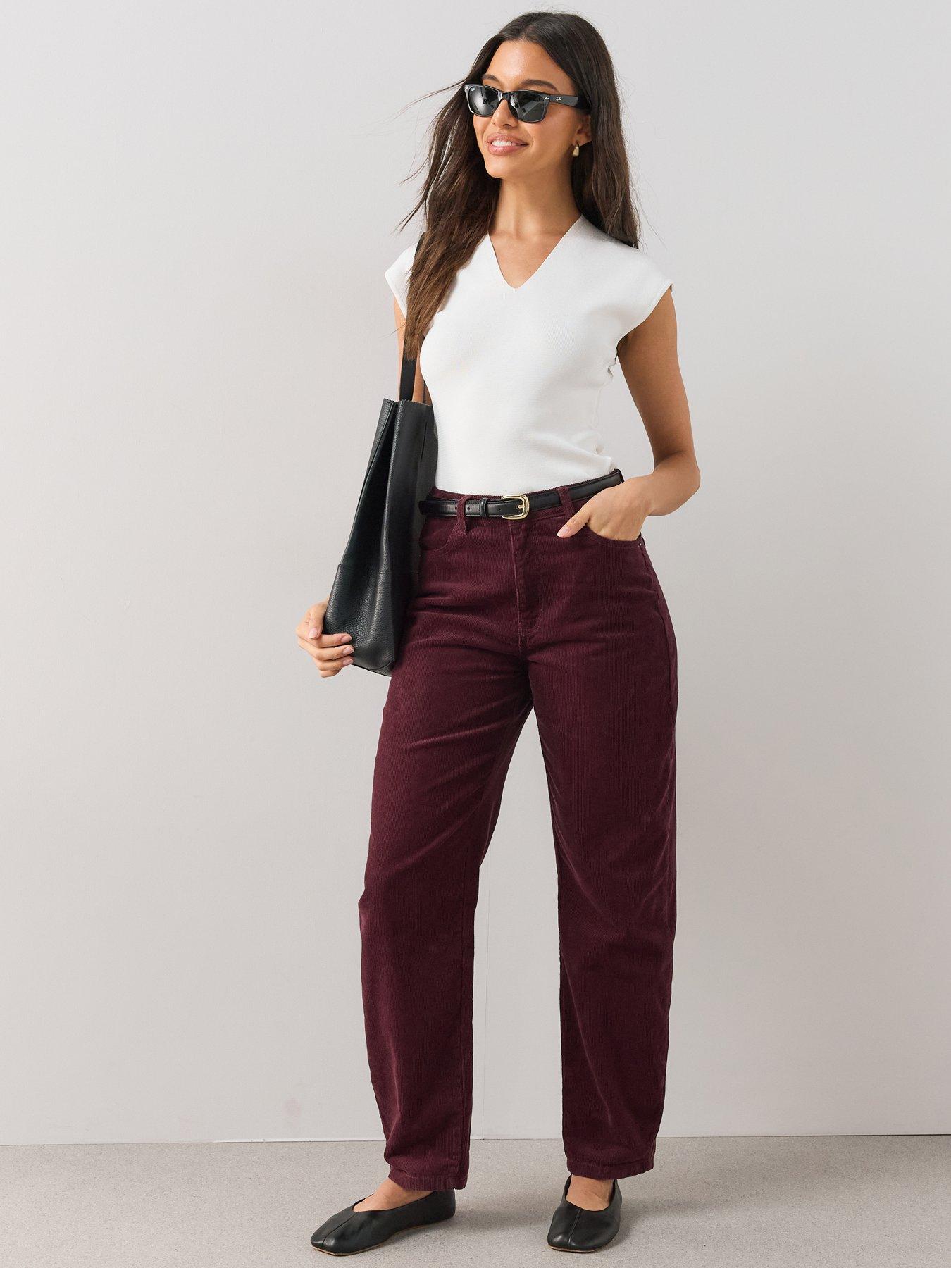 Image 1 of 6 of The Very Collection Barrel Cord Trousers - Burgundy