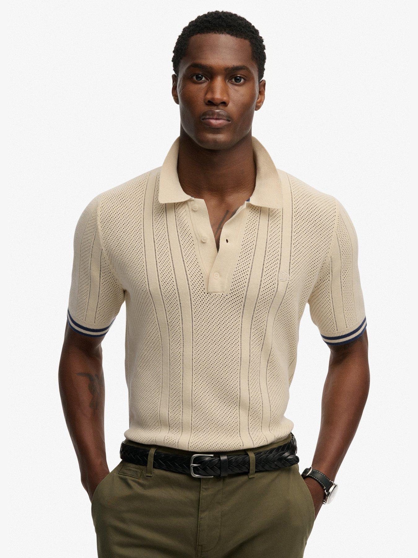 Image 1 of 6 of Superdry Knitted Texture Short Sleeve Polo - Beige