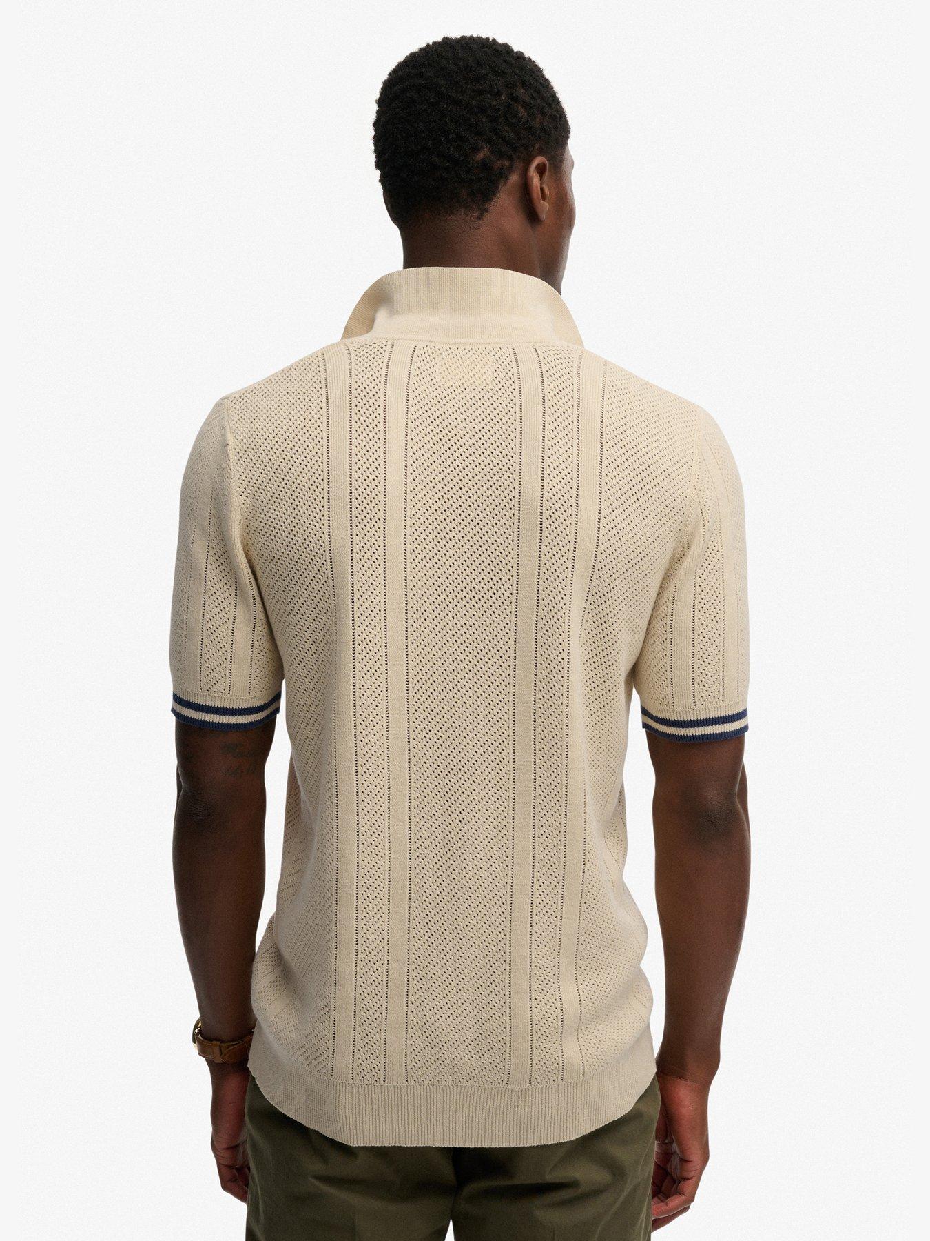 Image 2 of 6 of Superdry Knitted Texture Short Sleeve Polo - Beige