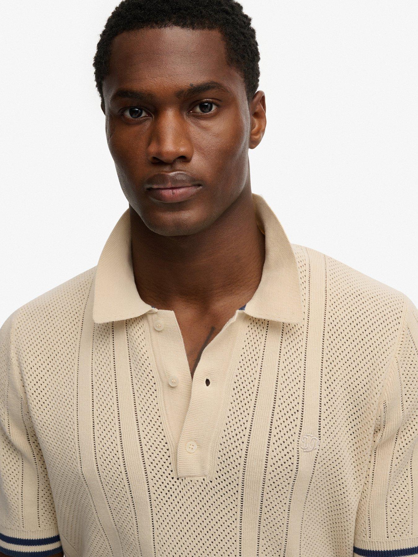Image 4 of 6 of Superdry Knitted Texture Short Sleeve Polo - Beige