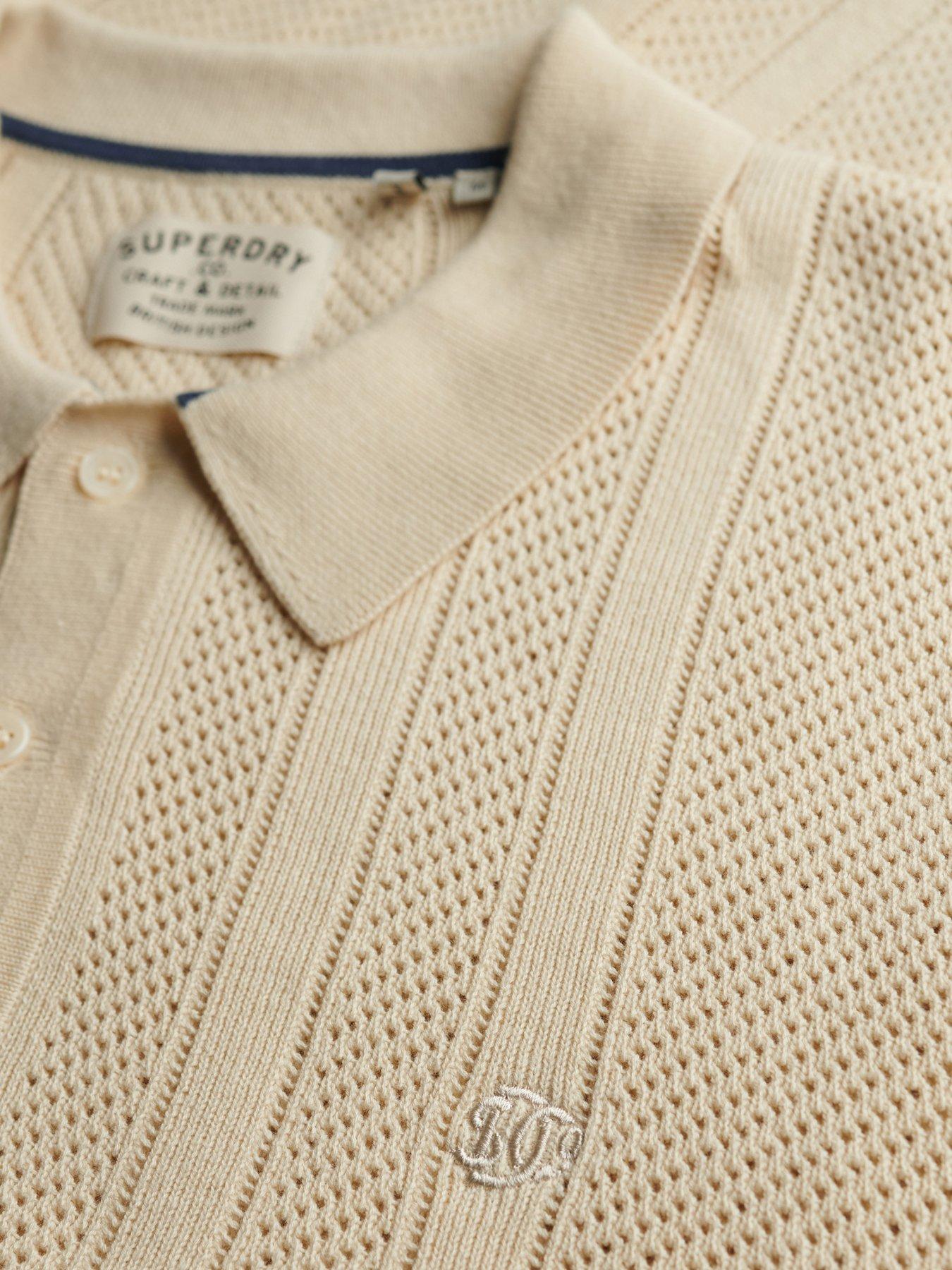 Image 6 of 6 of Superdry Knitted Texture Short Sleeve Polo - Beige