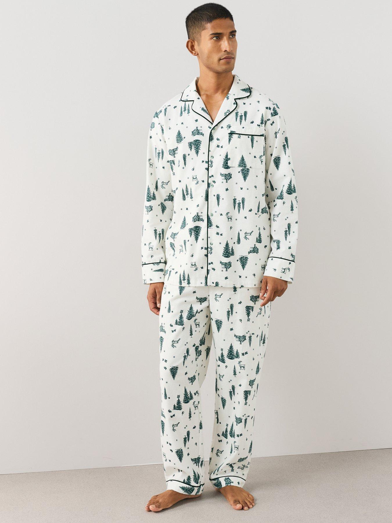 Image 4 of 7 of The Very Collection Mens Family Christmas Pyjama Xmas Tree Brushed Woven Revere Set - Cream