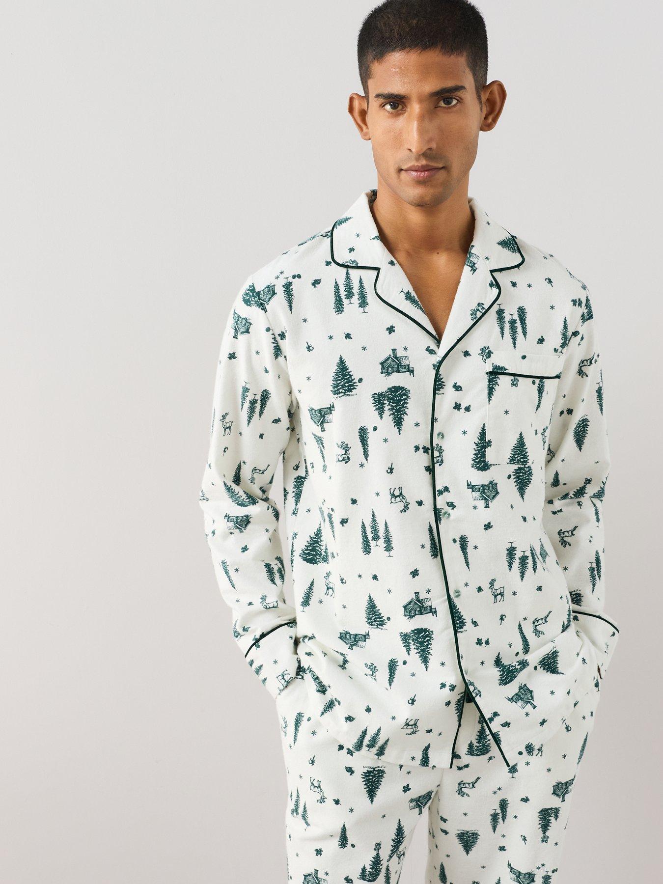 Image 5 of 7 of The Very Collection Mens Family Christmas Pyjama Xmas Tree Brushed Woven Revere Set - Cream