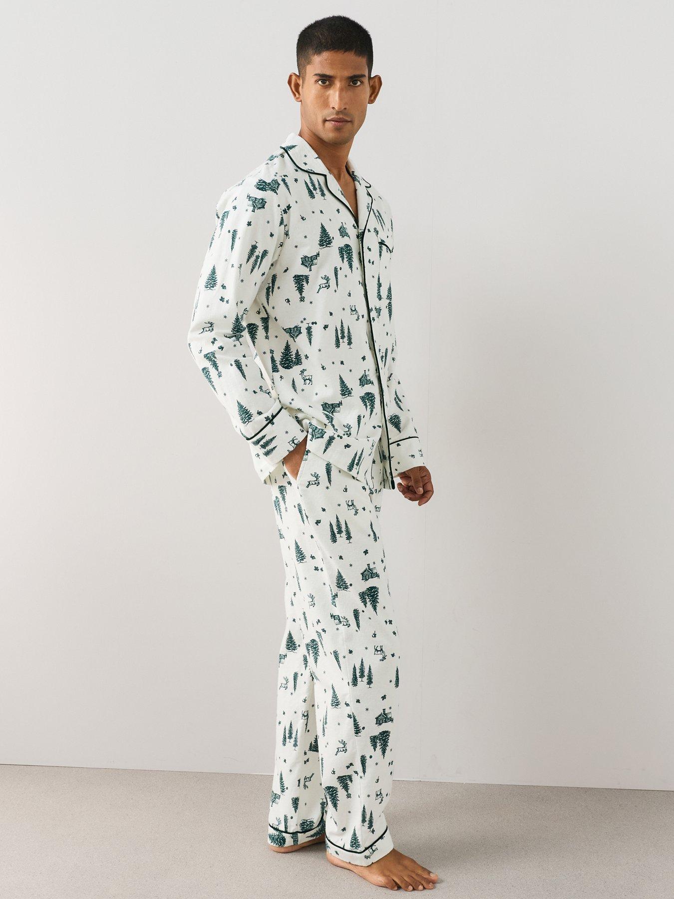 Image 7 of 7 of The Very Collection Mens Family Christmas Pyjama Xmas Tree Brushed Woven Revere Set - Cream