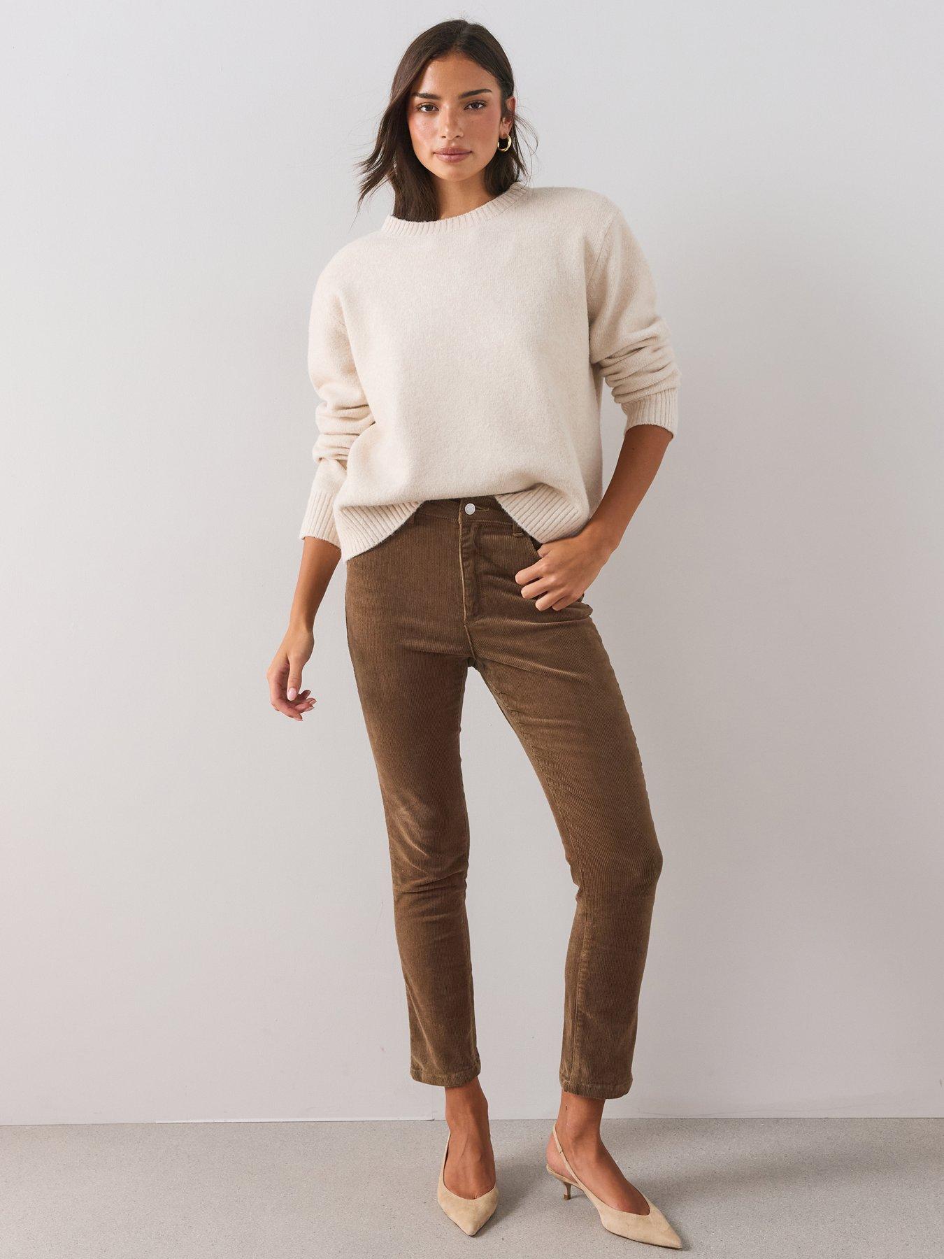Image 1 of 7 of The Very Collection Womens High Waist Straight Leg Cord Trousers - Walnut