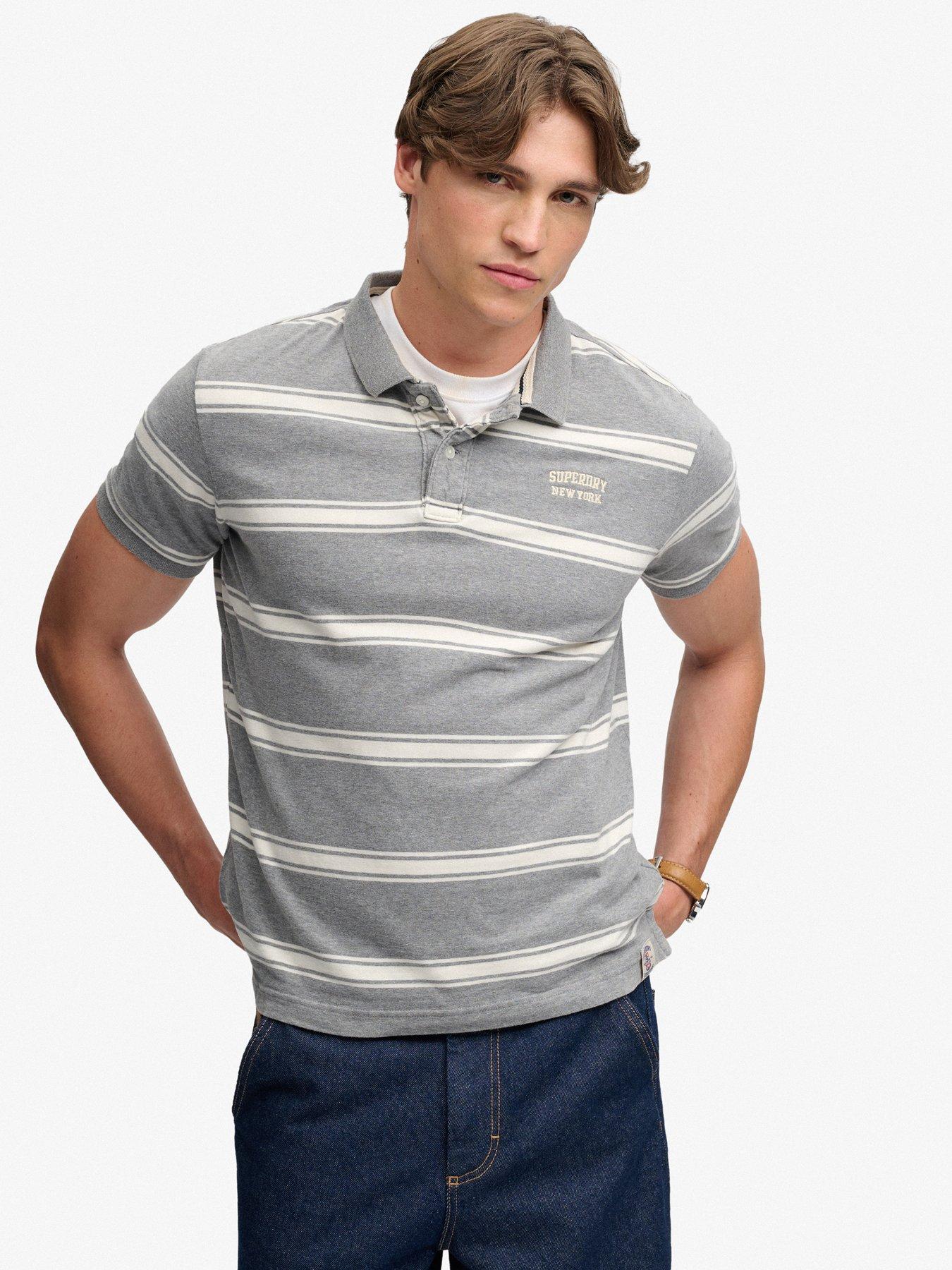 Superdry Vintage Stripe Jersey Short Sleeve Polo Shirt - Grey