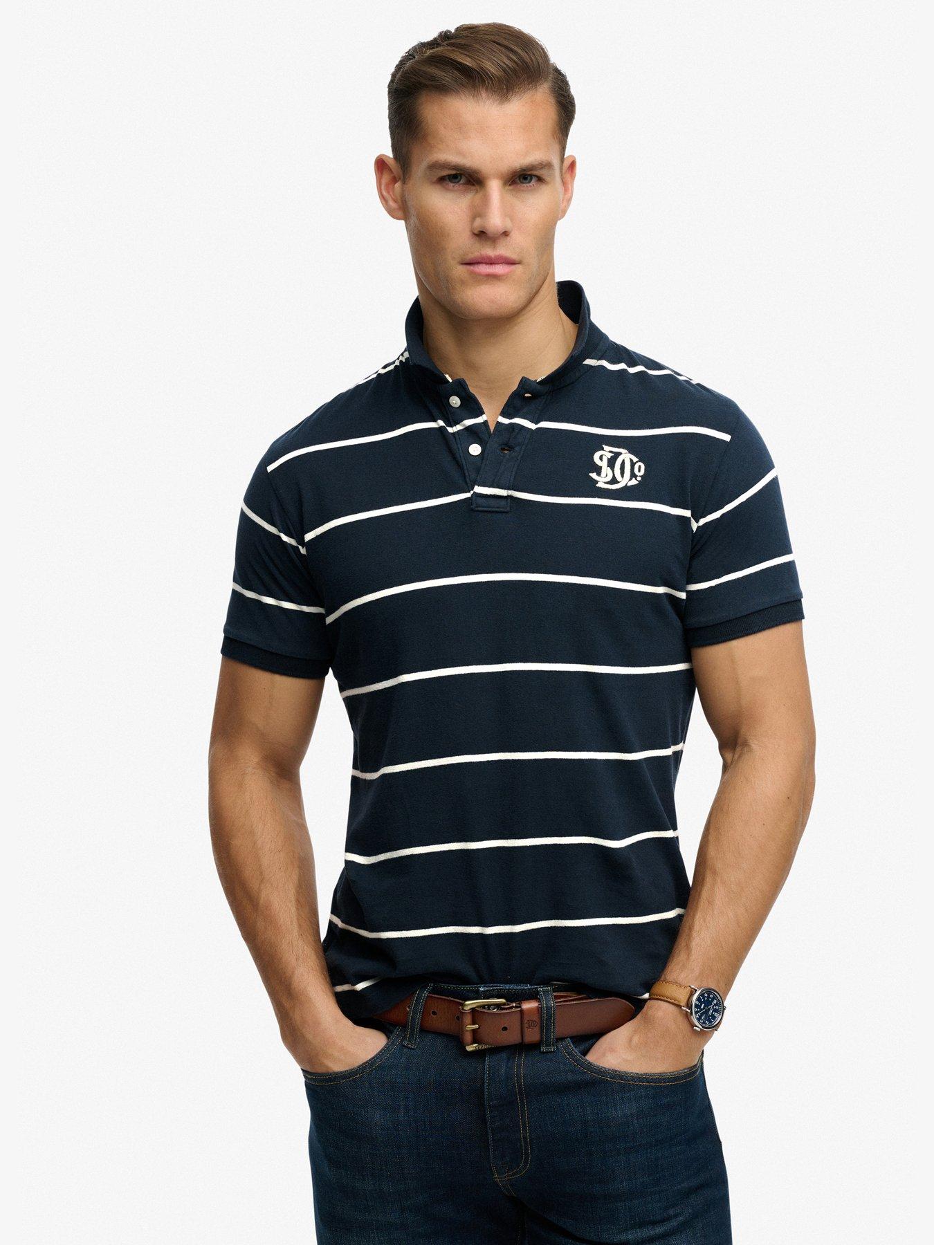 Superdry Vintage Stripe Jersey Short Sleeve Polo Shirt - Navy
