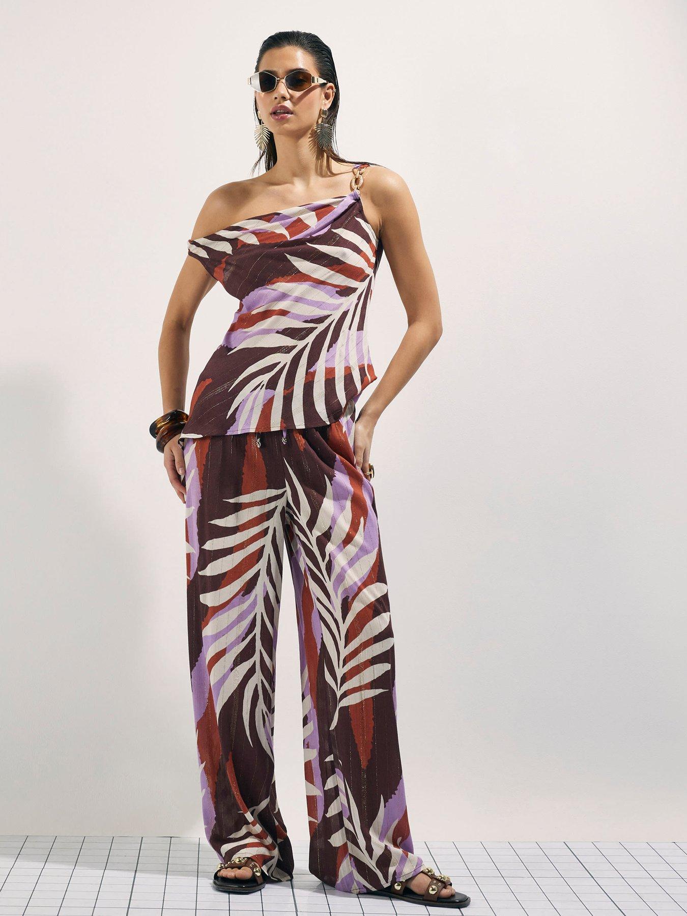 River Island Leaf Print Co-ord Top - Brown
