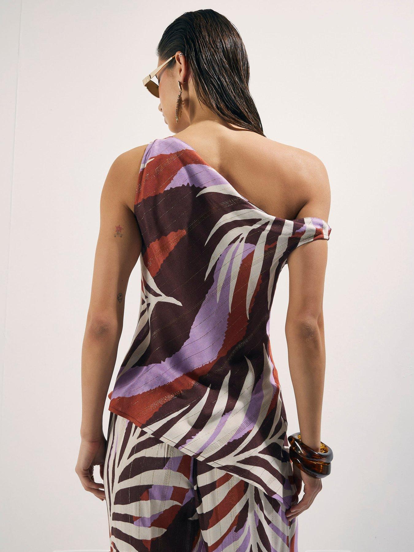 Image 2 of 4 of River Island Palm Print Top - Brown