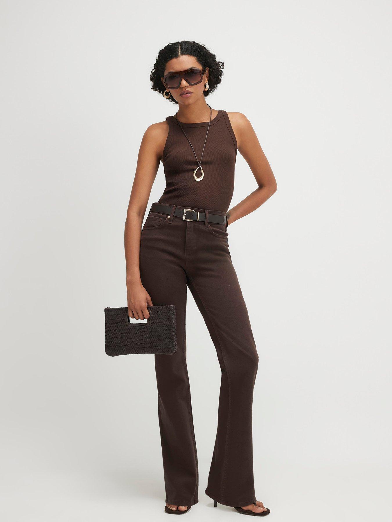River Island Belted Stretch Straight Leg Jeans - Brown
