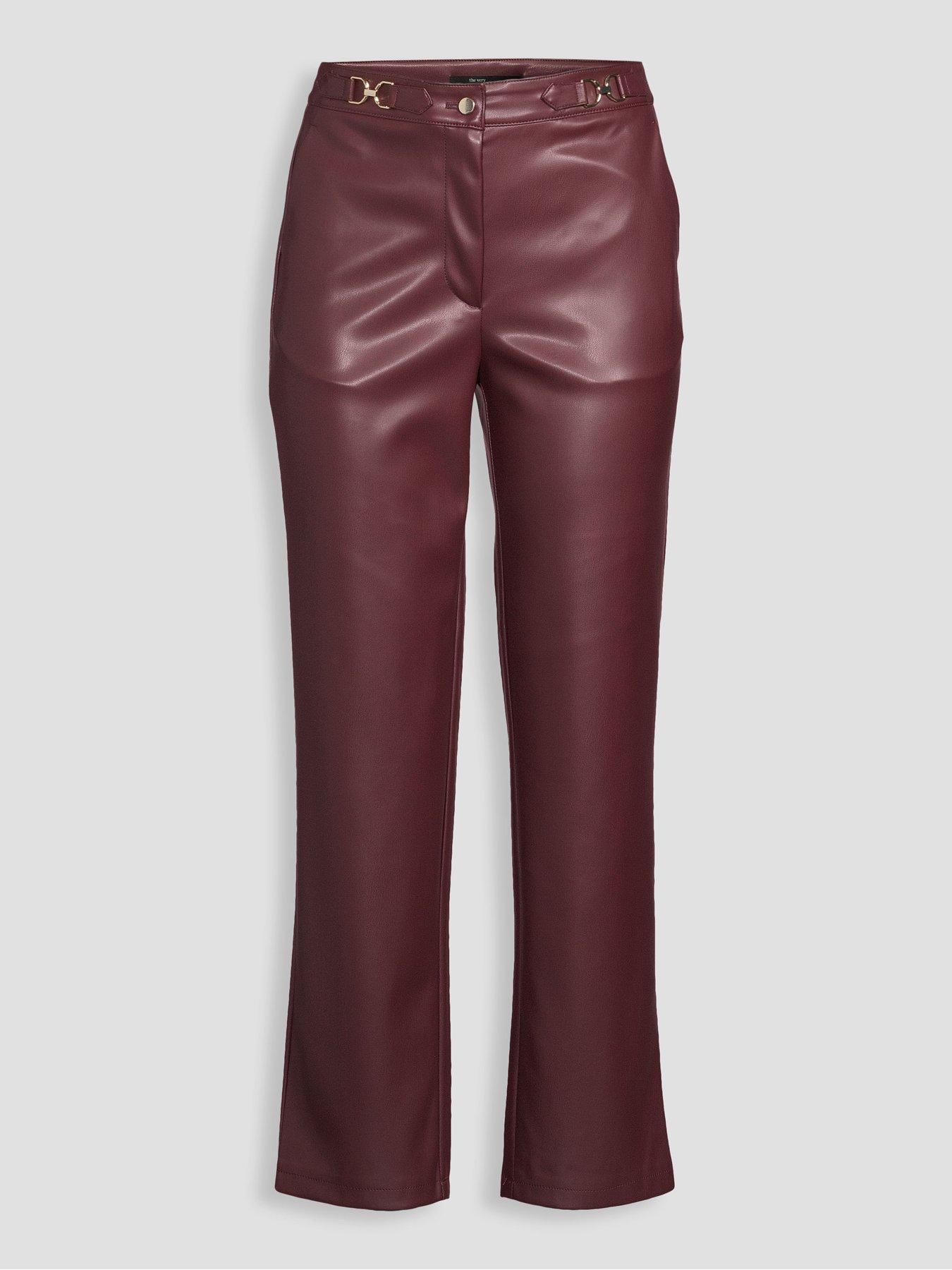 Image 7 of 7 of The Very Collection Short Faux Leather Hardware Detail Trouser - Burgundy