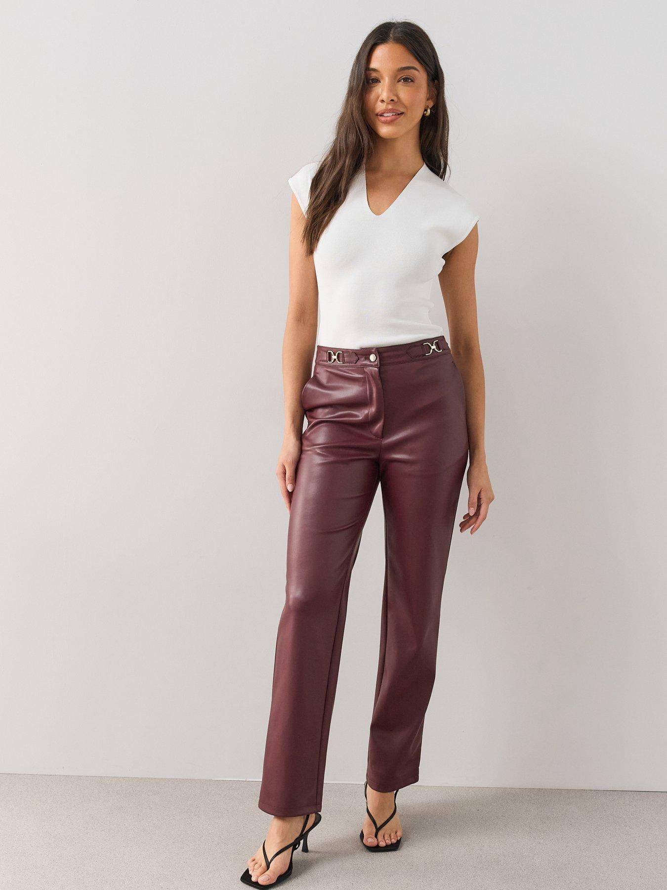 Image 1 of 7 of The Very Collection Faux Leather Horsebit Trouser - Burgundy