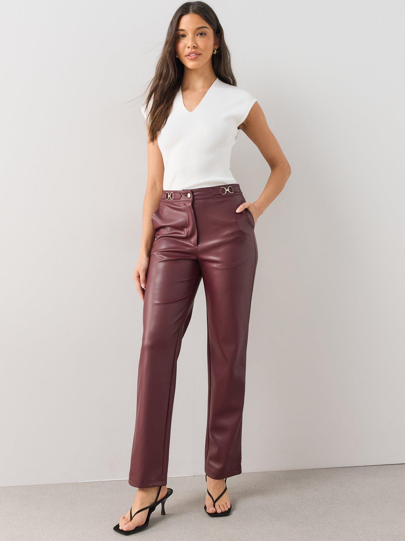 Image 3 of 7 of The Very Collection Faux Leather Horsebit Trouser - Burgundy