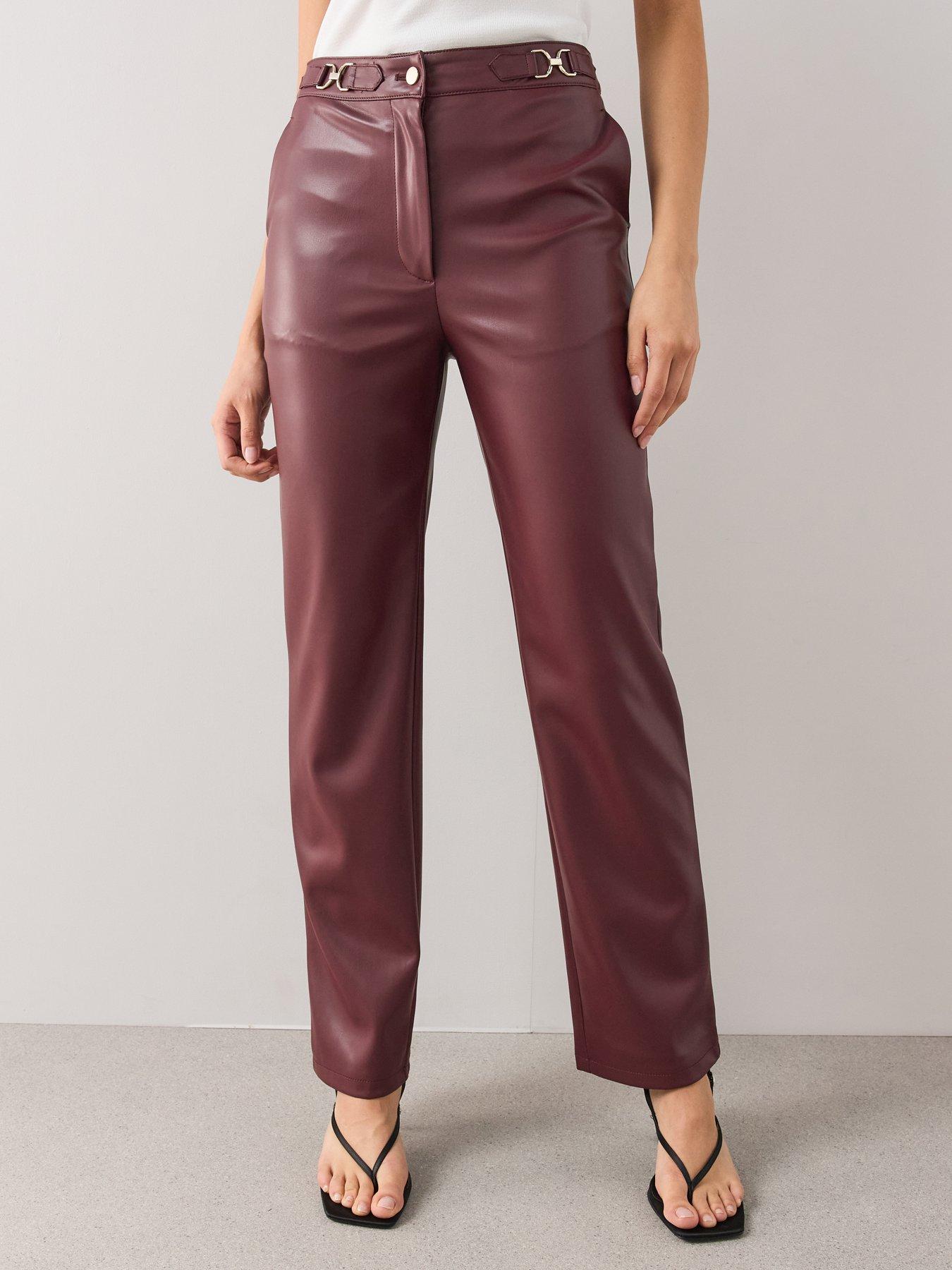 Image 4 of 7 of The Very Collection Faux Leather Horsebit Trouser - Burgundy