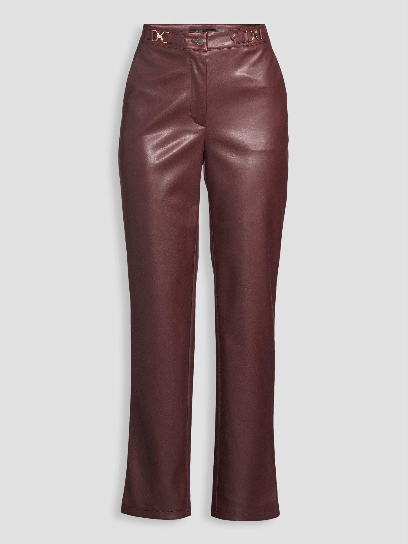 Image 7 of 7 of The Very Collection Faux Leather Horsebit Trouser - Burgundy